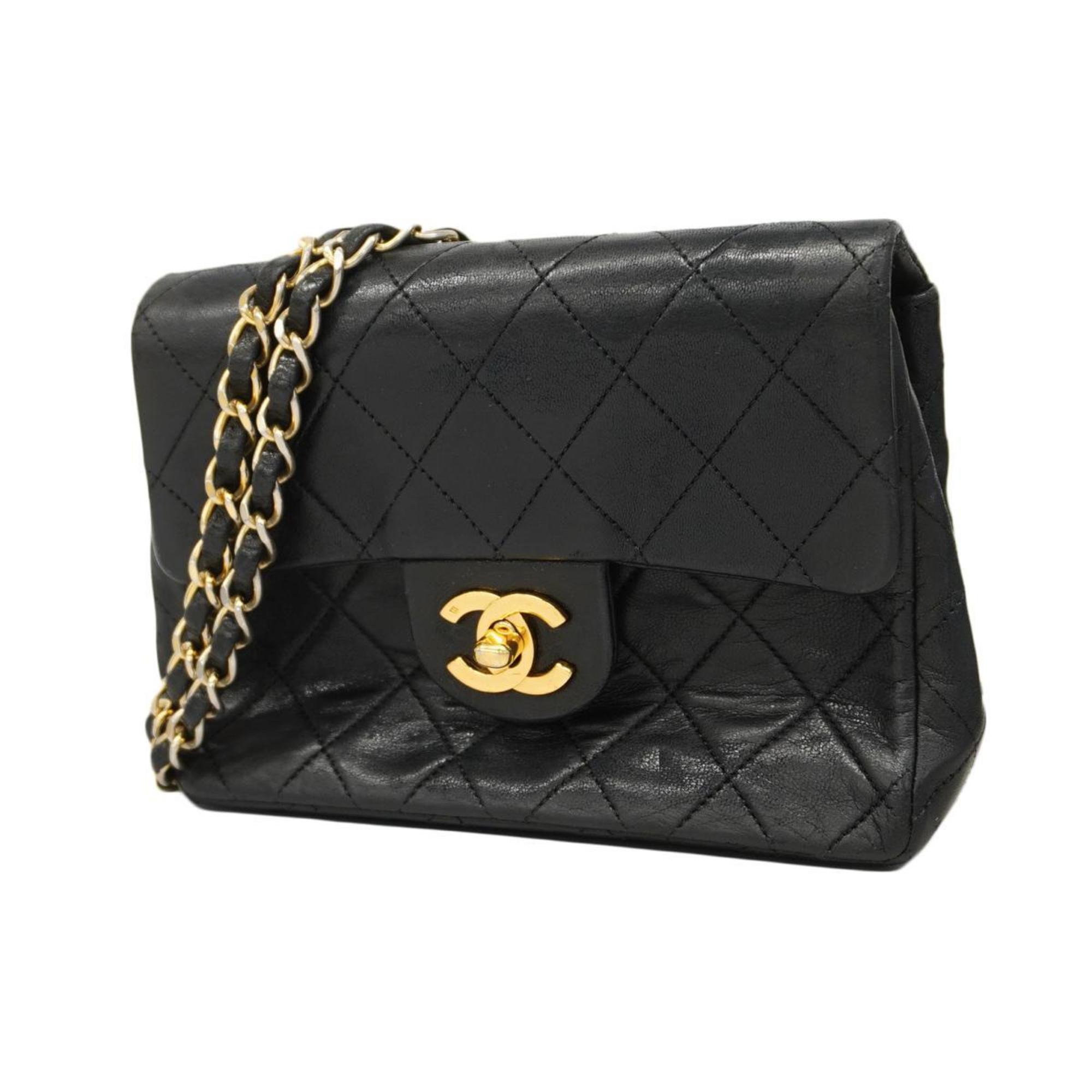 Chanel Shoulder Bag Matelasse Chain Lambskin Black Women's