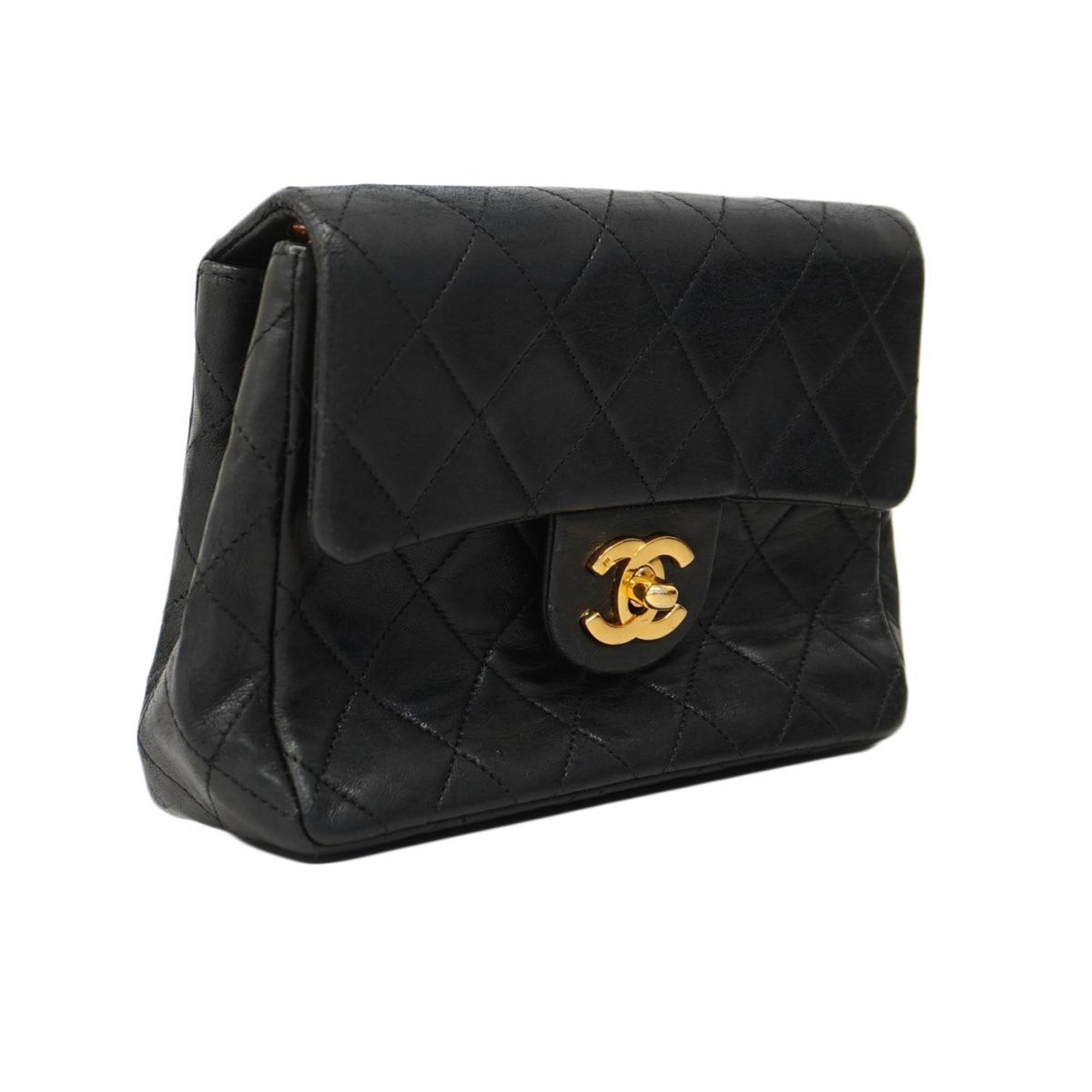 Chanel Shoulder Bag Matelasse Chain Lambskin Black Women's