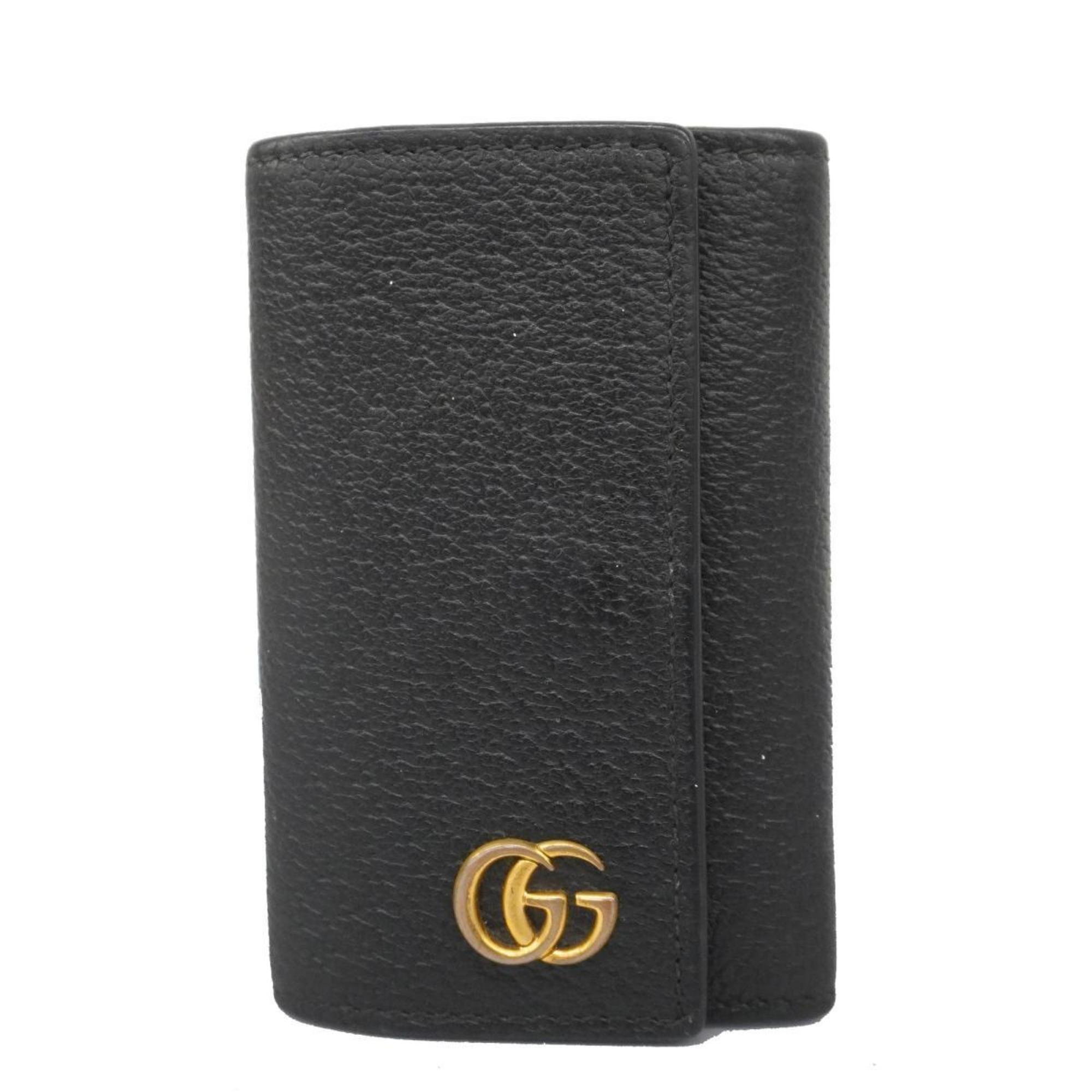 Gucci Key Case GG Marmont 435305 Leather Black Men's