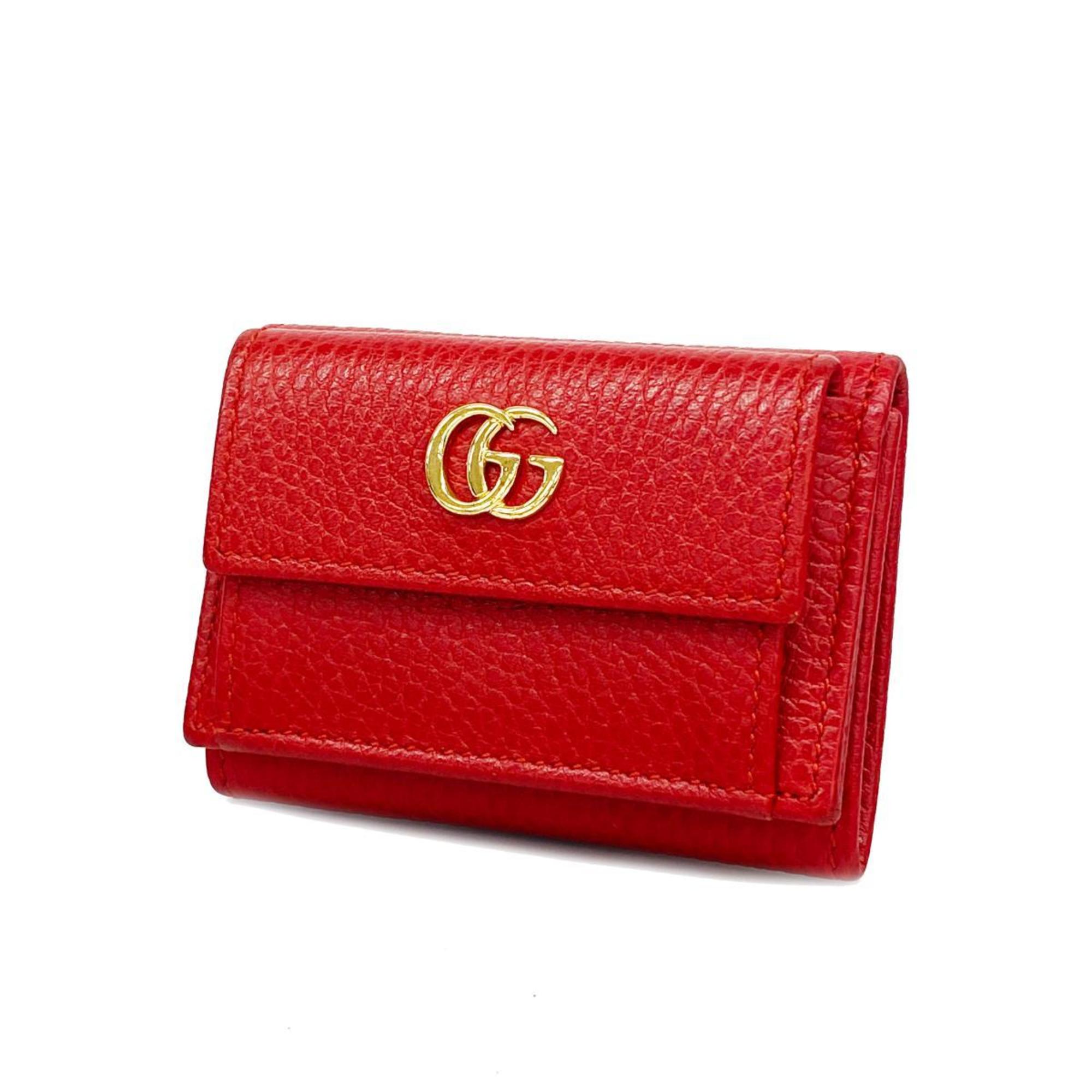 Gucci Tri-fold Wallet GG Marmont 523277 Leather Red Women's