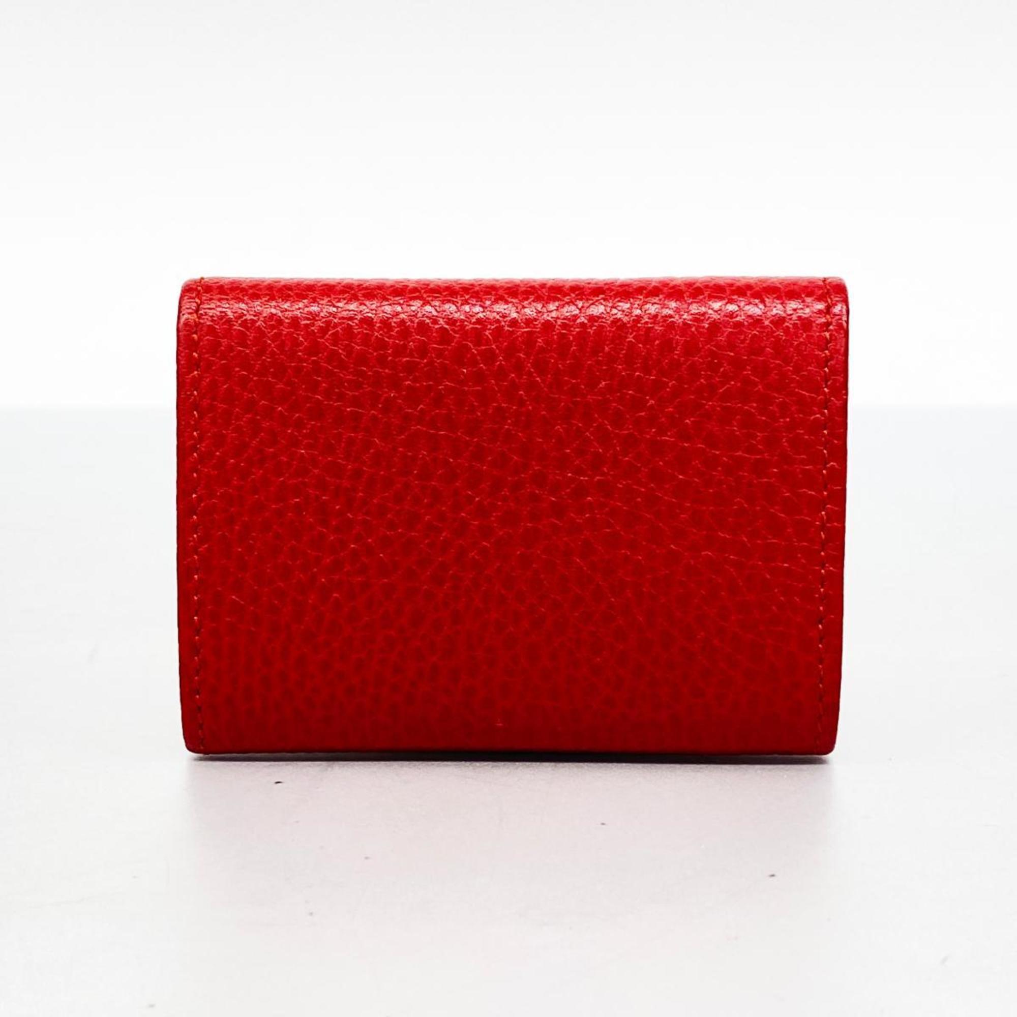 Gucci Tri-fold Wallet GG Marmont 523277 Leather Red Women's