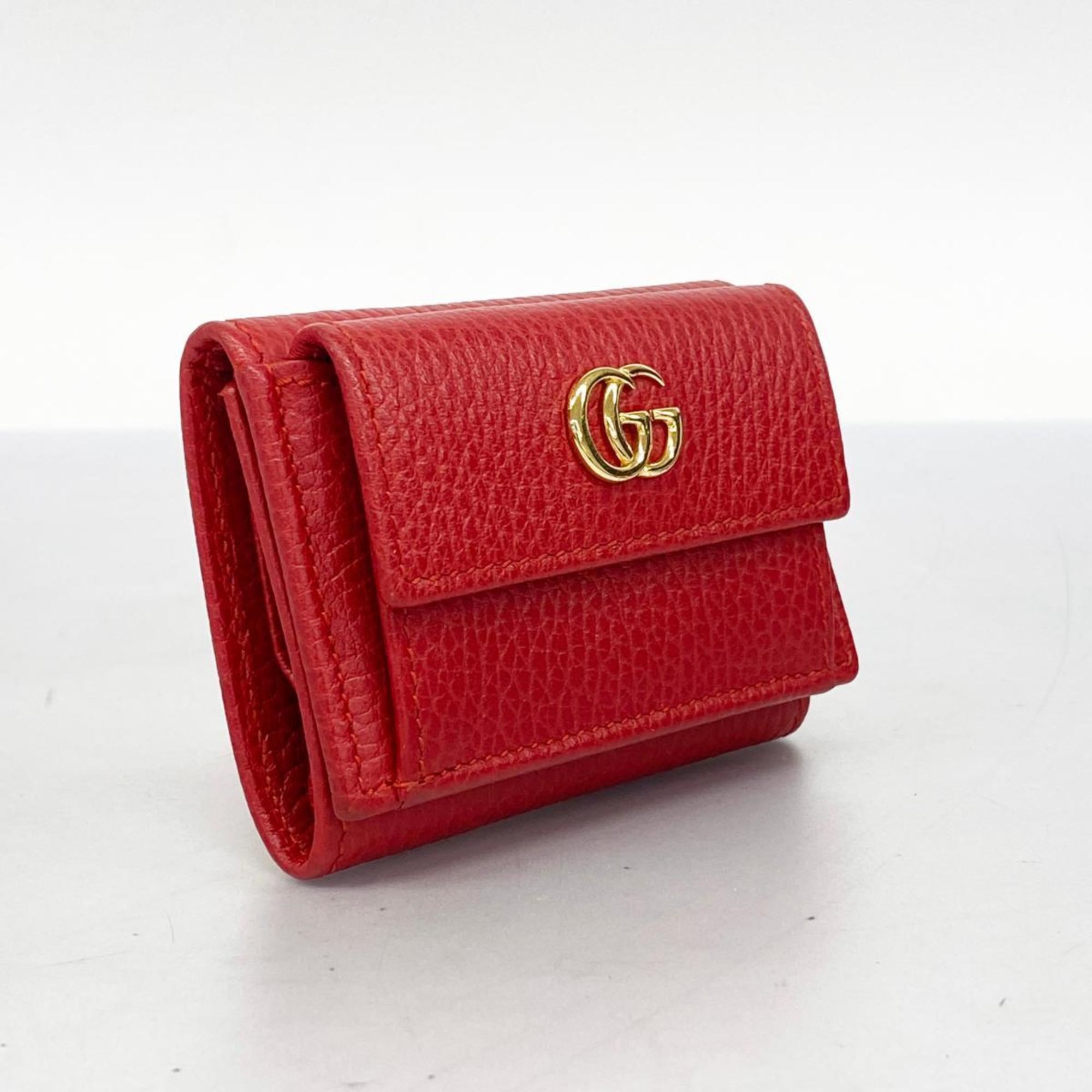 Gucci Tri-fold Wallet GG Marmont 523277 Leather Red Women's