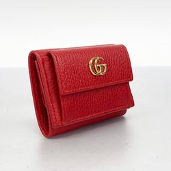 Gucci Tri-fold Wallet GG Marmont 523277 Leather Red Women's