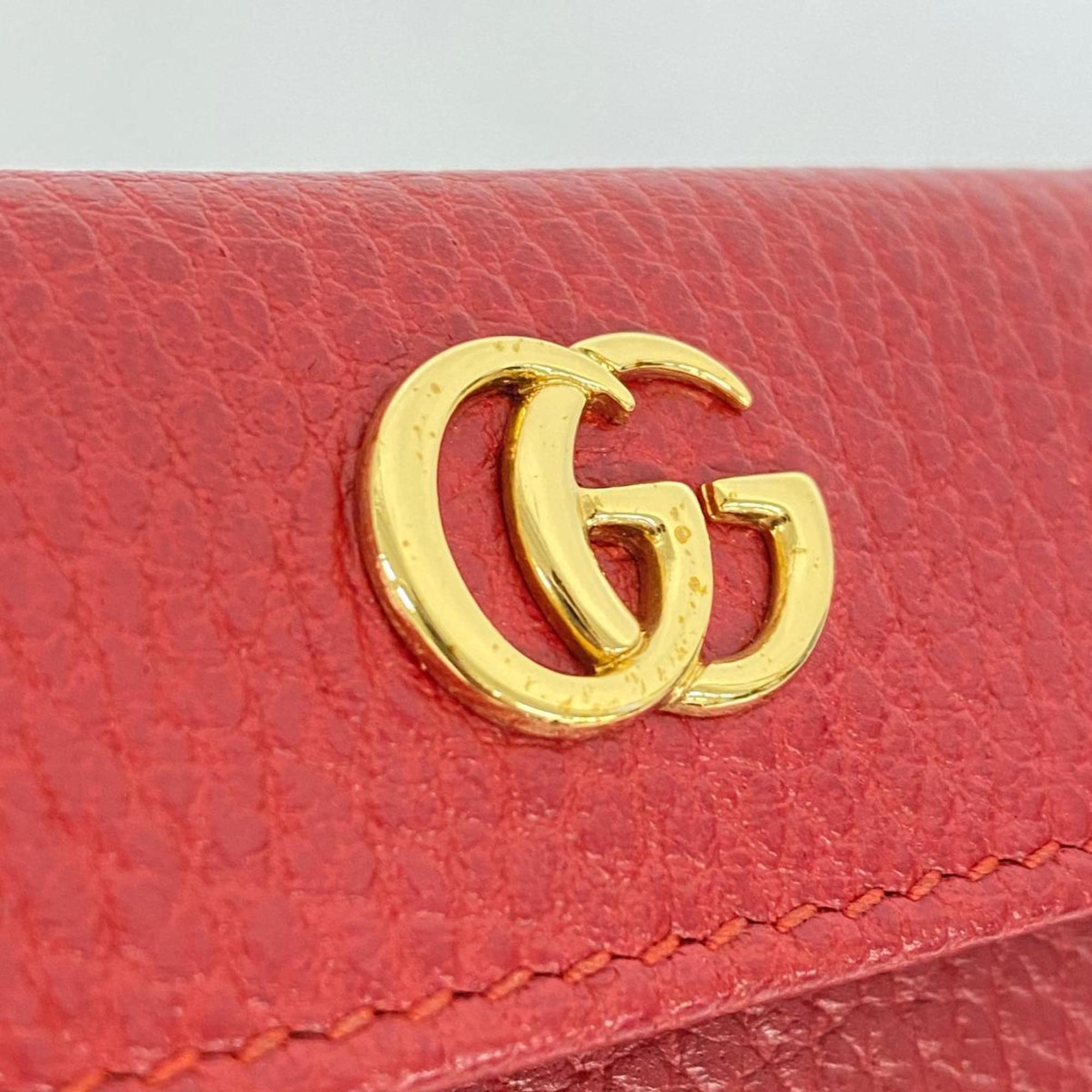 Gucci Tri-fold Wallet GG Marmont 523277 Leather Red Women's