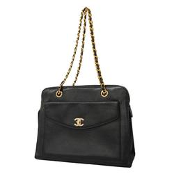 Chanel Shoulder Bag Chain Caviar Skin Black Women's