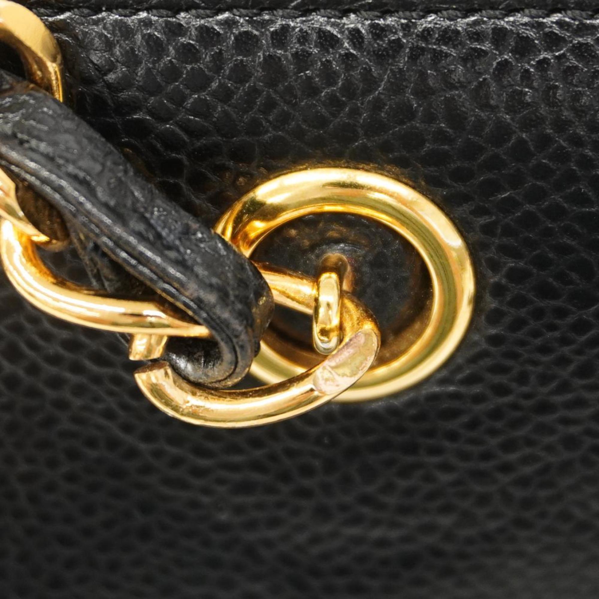 Chanel Shoulder Bag Chain Caviar Skin Black Women's