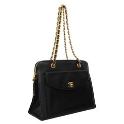 Chanel Shoulder Bag Chain Caviar Skin Black Women's