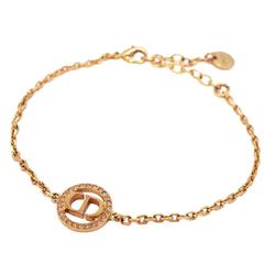 Christian Dior Bracelet CD Circle Rhinestone GP Plated Rose Gold Women's