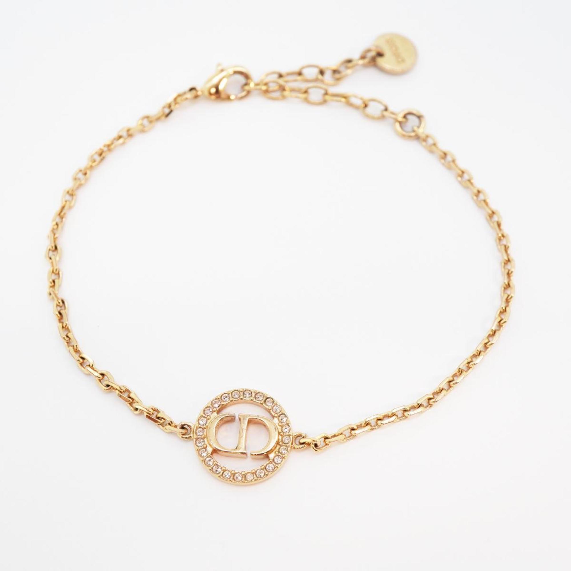 Christian Dior Bracelet CD Circle Rhinestone GP Plated Rose Gold Women's