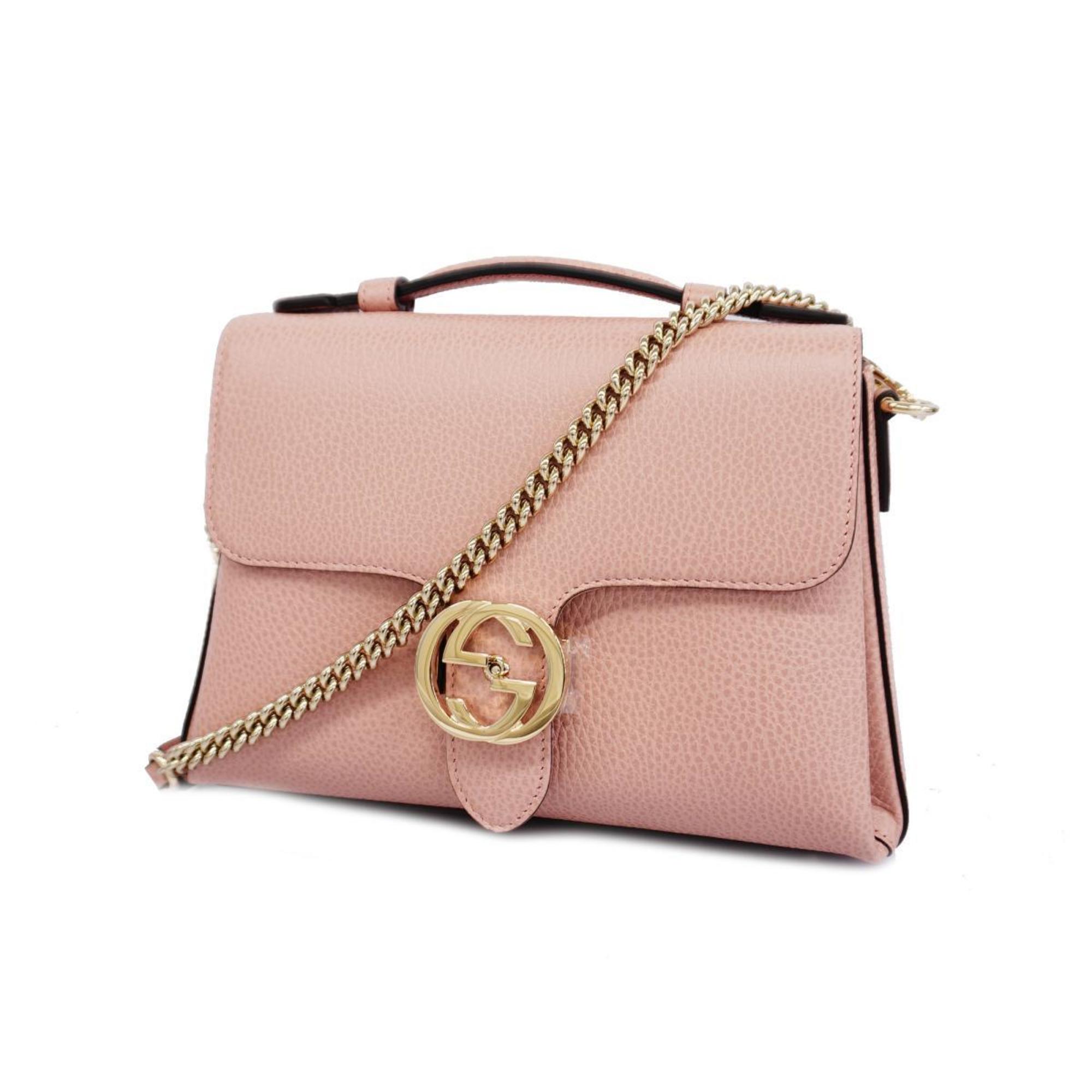 Gucci Shoulder Bag Interlocking G 510302 Leather Pink Champagne Women's