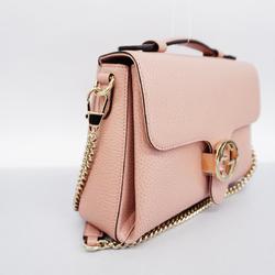 Gucci Shoulder Bag Interlocking G 510302 Leather Pink Champagne Women's