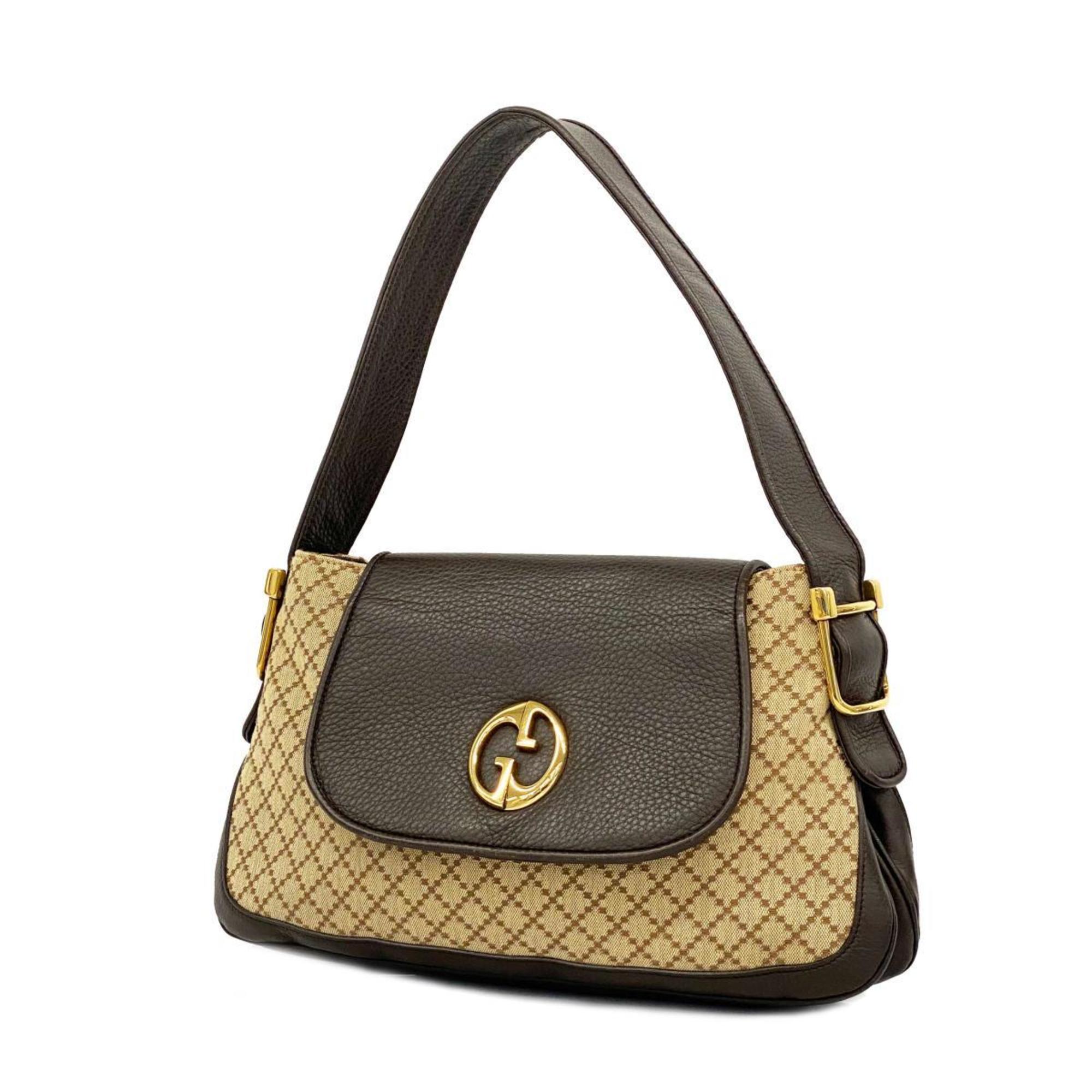 Gucci Shoulder Bag Double G Canvas Leather Brown Women's