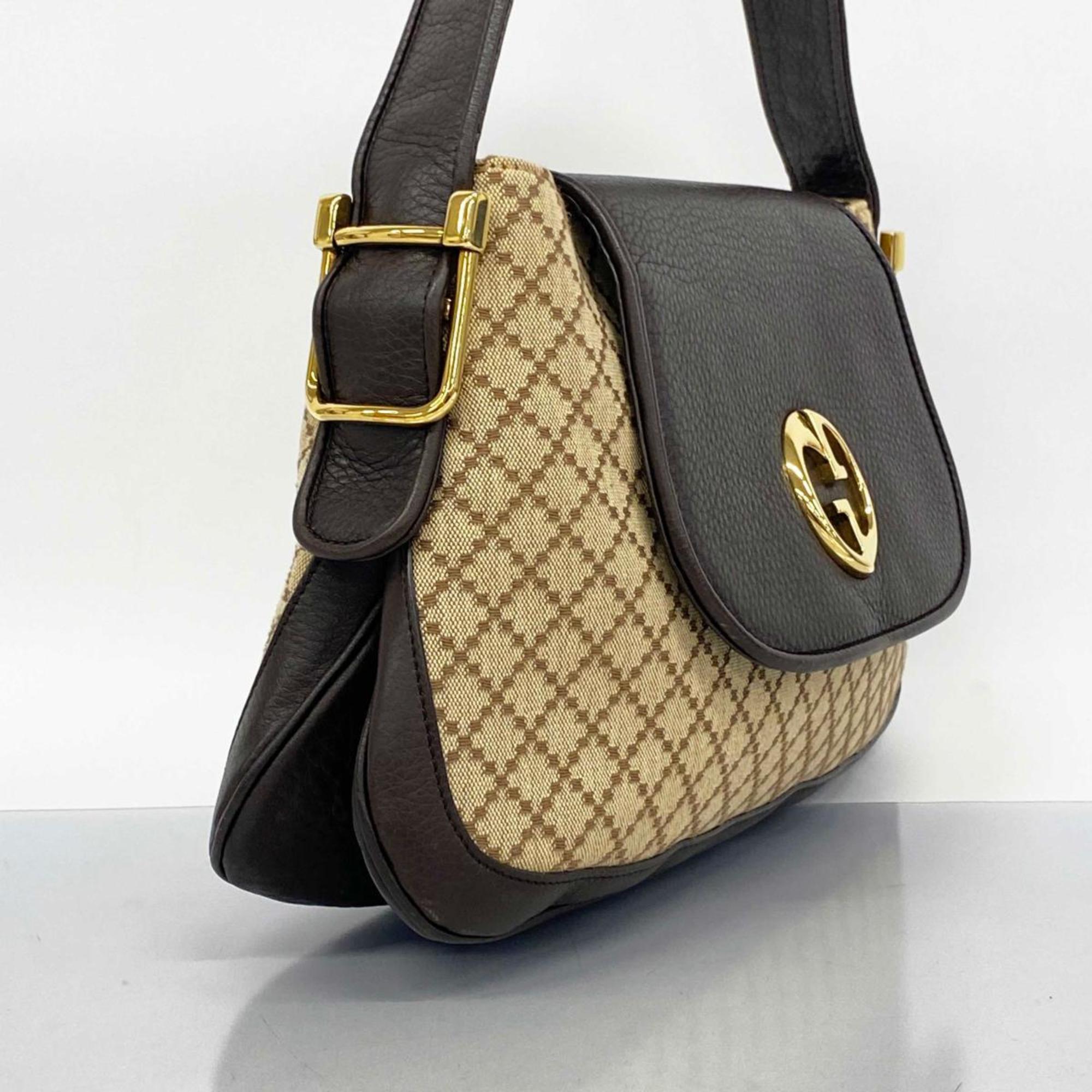 Gucci Shoulder Bag Double G Canvas Leather Brown Women's