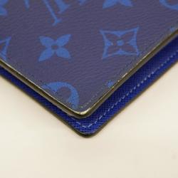 Louis Vuitton Long Wallet Taigarama Portefeuille Brazza M30297 Blue Men's