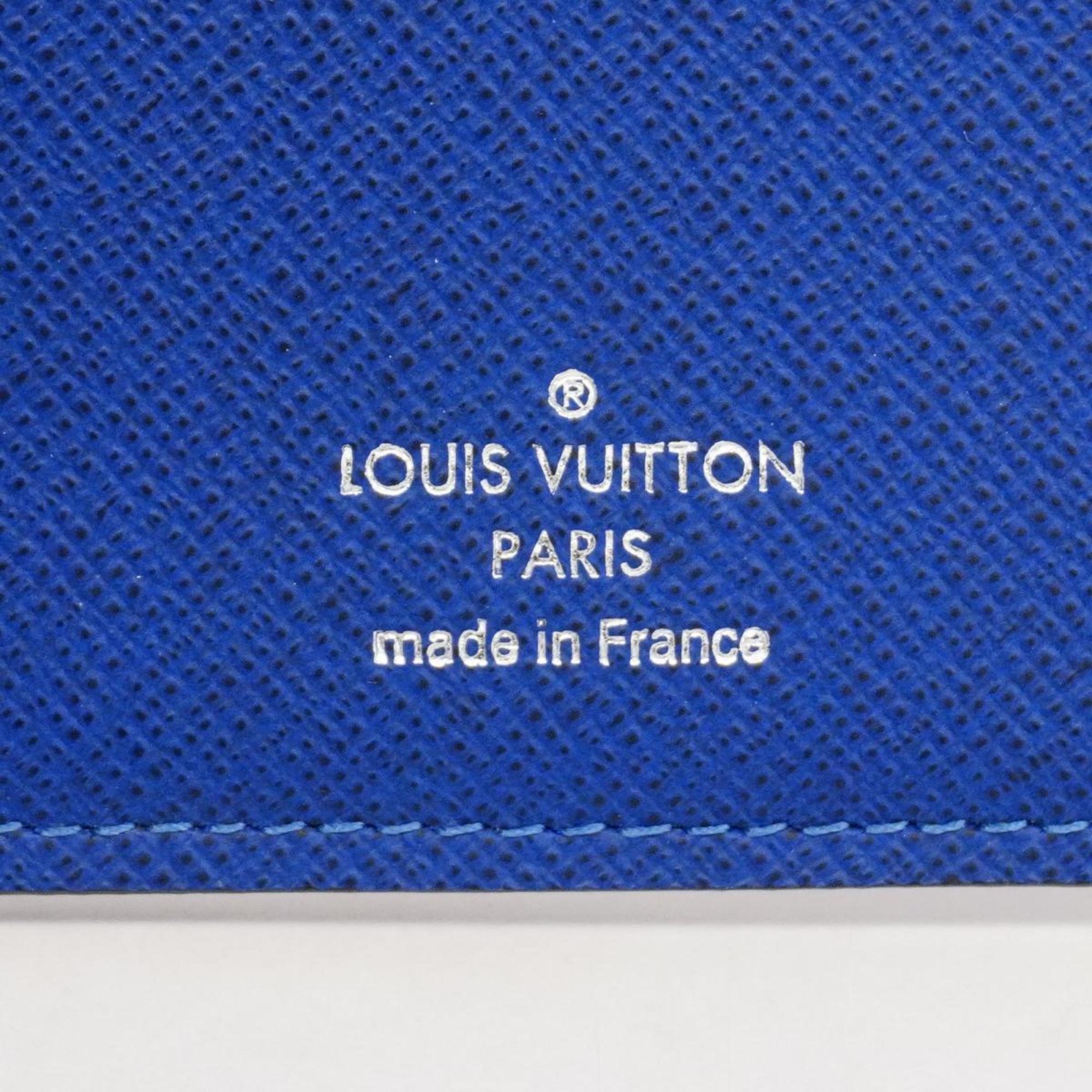 Louis Vuitton Long Wallet Taigarama Portefeuille Brazza M30297 Blue Men's