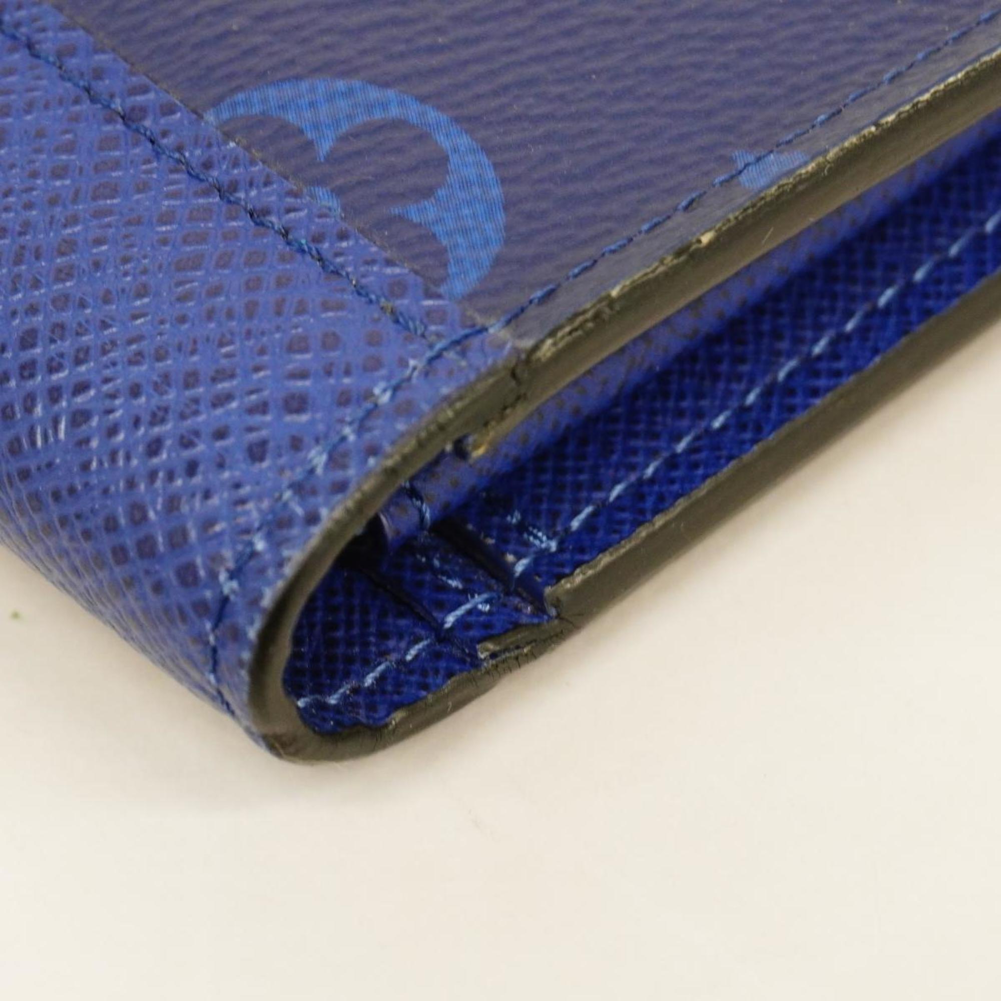 Louis Vuitton Long Wallet Taigarama Portefeuille Brazza M30297 Blue Men's