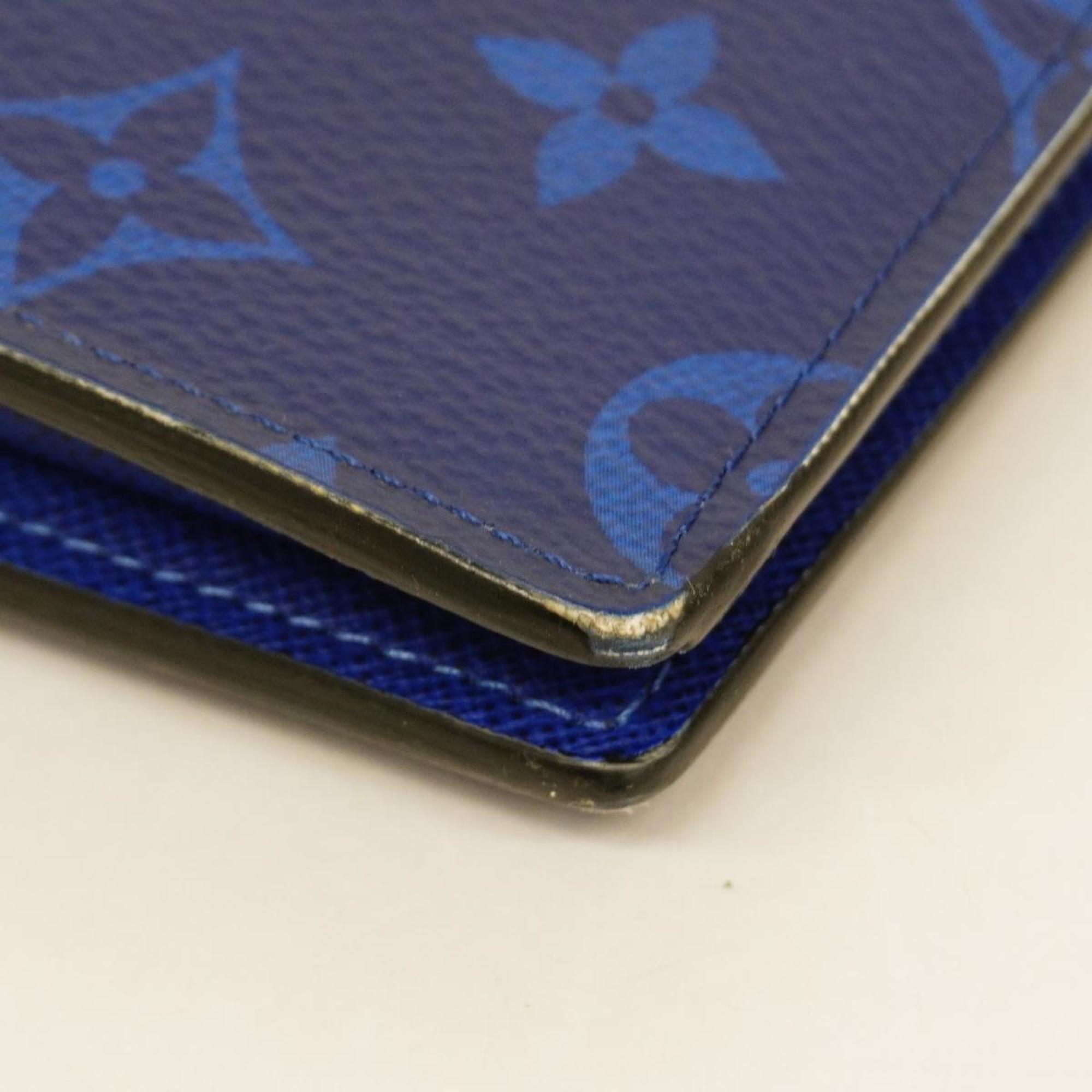 Louis Vuitton Long Wallet Taigarama Portefeuille Brazza M30297 Blue Men's