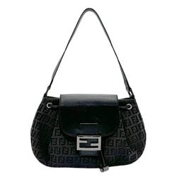 FENDI Shoulder Bag Zucchino Canvas Leather Black Dark Brown Women's 2444-8BR403 z2498