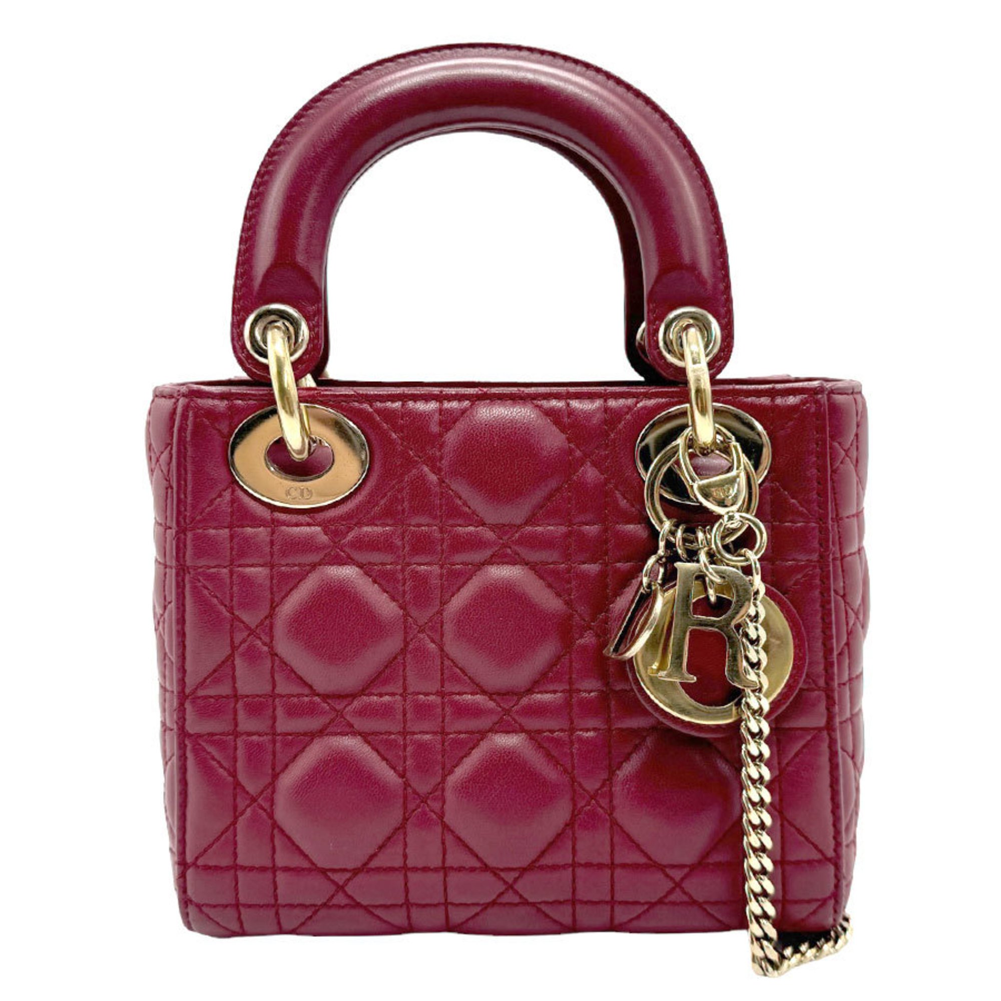 Christian Dior handbag shoulder bag Lady lambskin wine red women's z2108