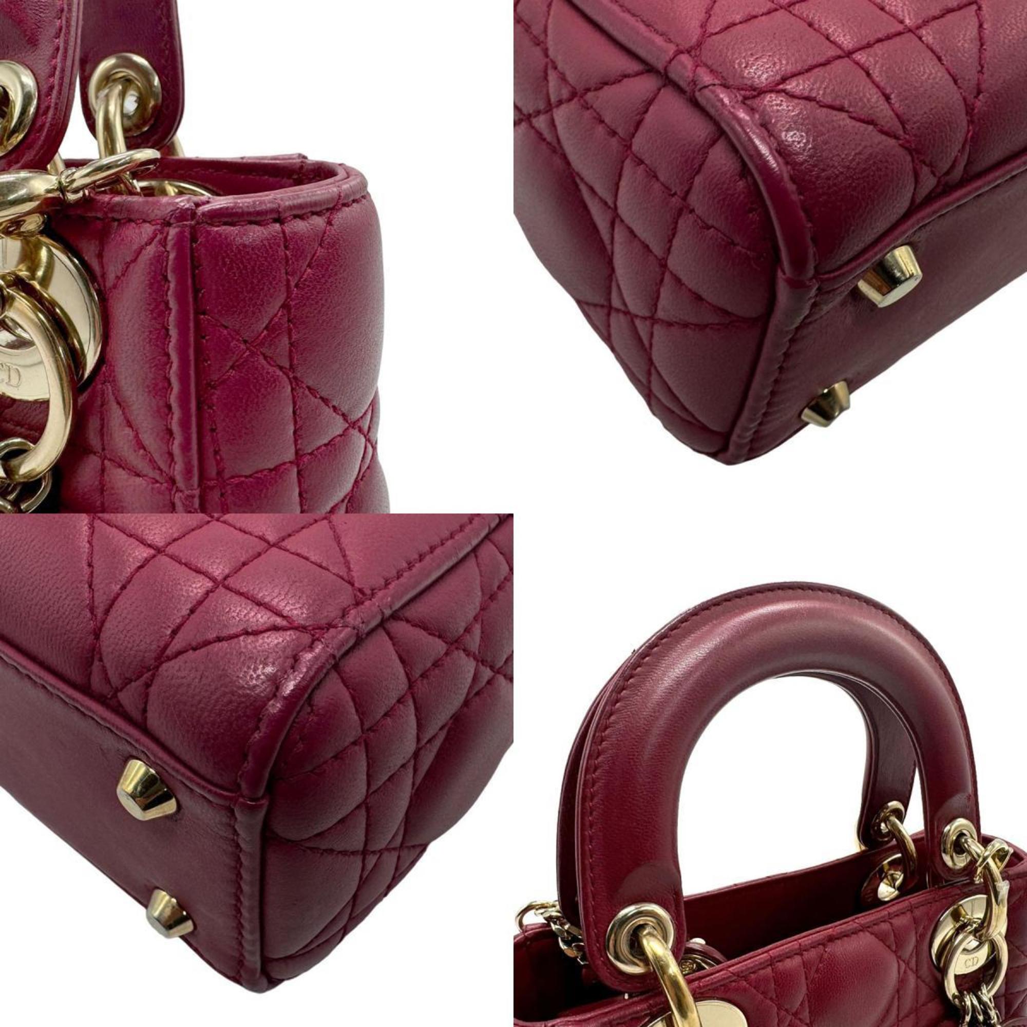 Christian Dior handbag shoulder bag Lady lambskin wine red women's z2108