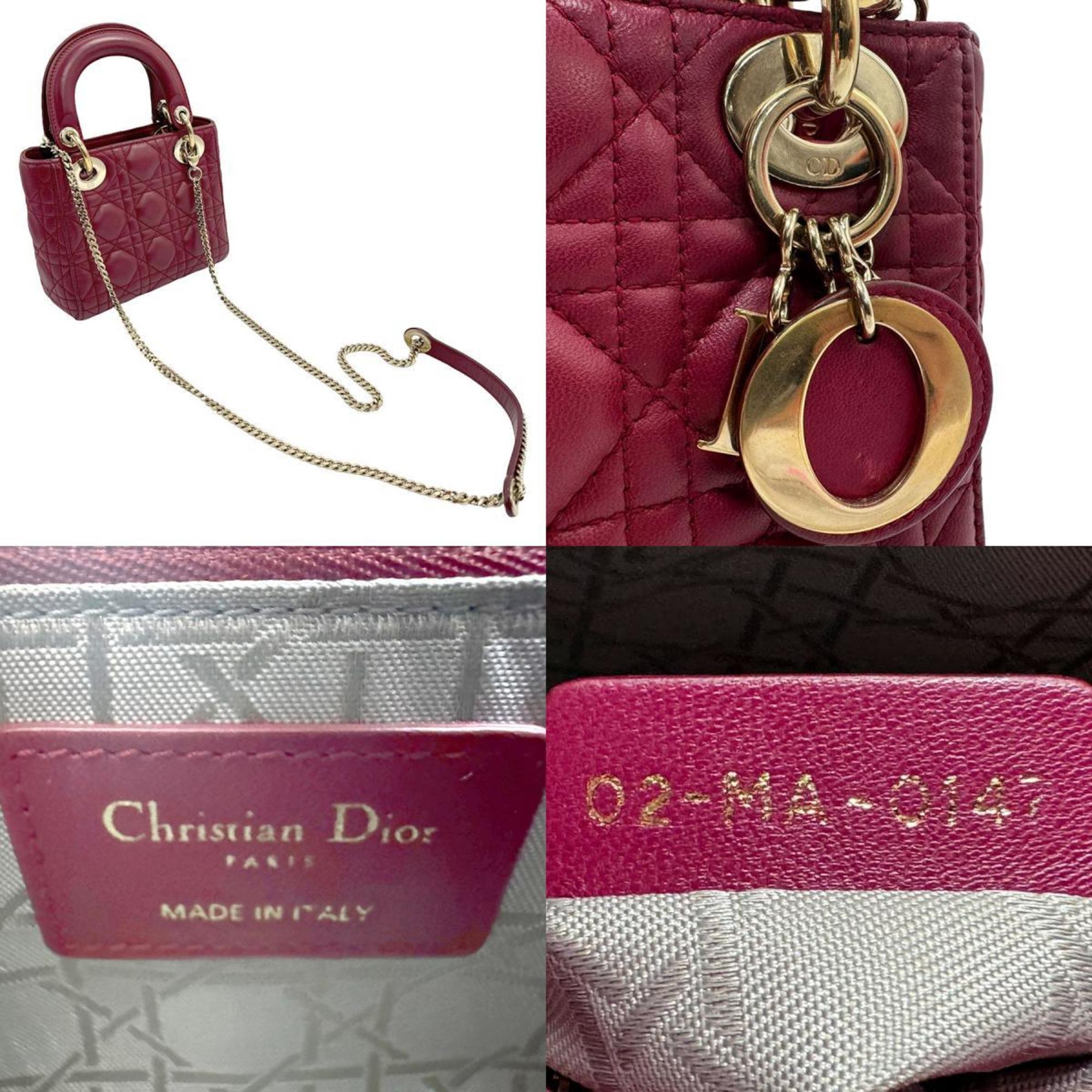 Christian Dior handbag shoulder bag Lady lambskin wine red women's z2108