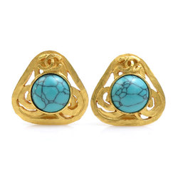 CHANEL Earrings Coco Mark Metal Stone Gold Turquoise Blue Women's e59247a