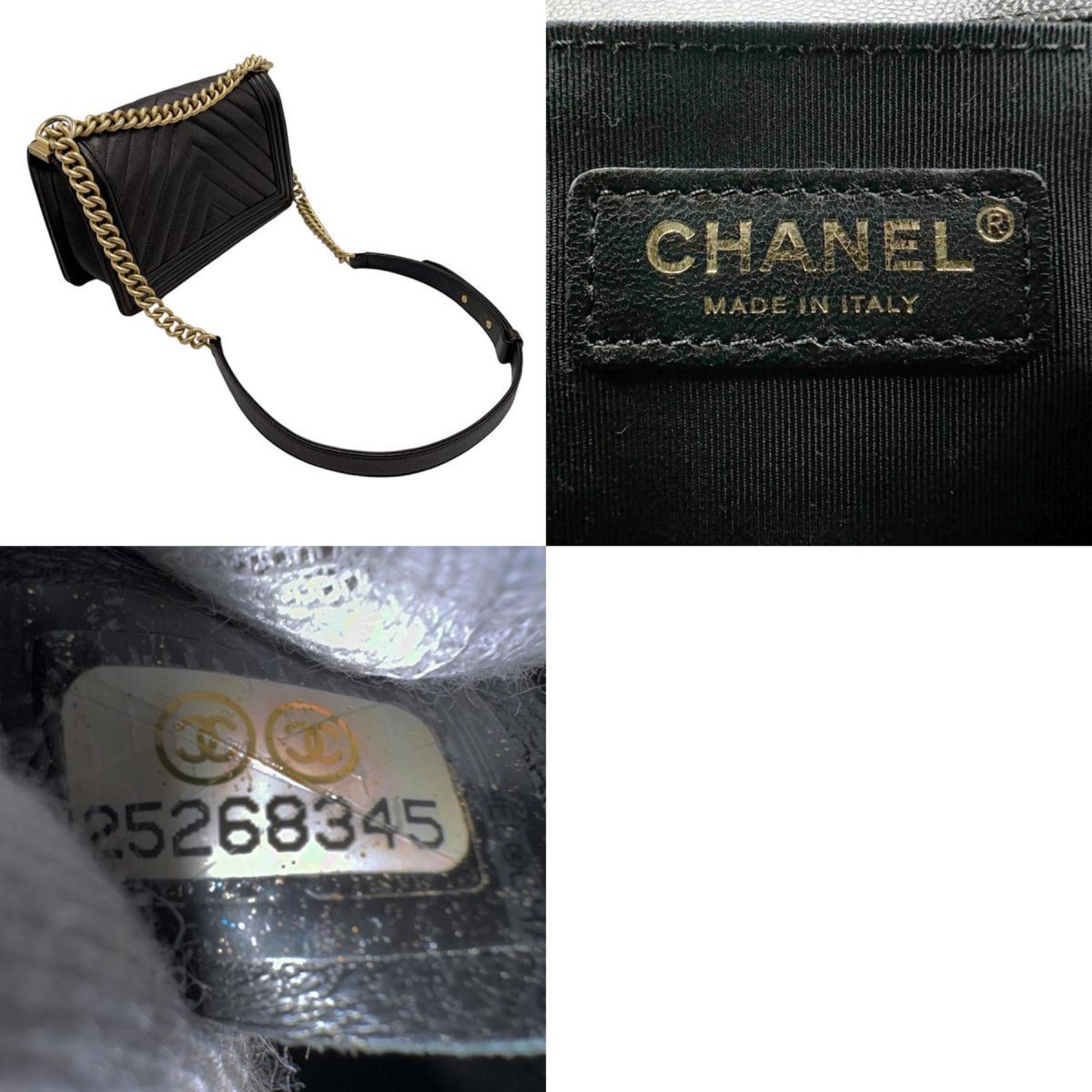 CHANEL Shoulder Bag Boy Chanel Caviar Skin Leather Black Gold Women's z2492