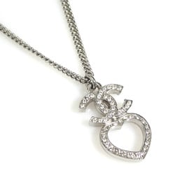 CHANEL Necklace Coco Mark Heart Metal Rhinestone Silver Women's e59286i