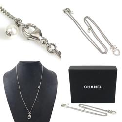 CHANEL Necklace Coco Mark Heart Metal Rhinestone Silver Women's e59286i