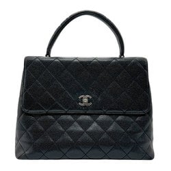 CHANEL Handbag Matelasse Caviar Skin Leather Black Silver Women's n0400