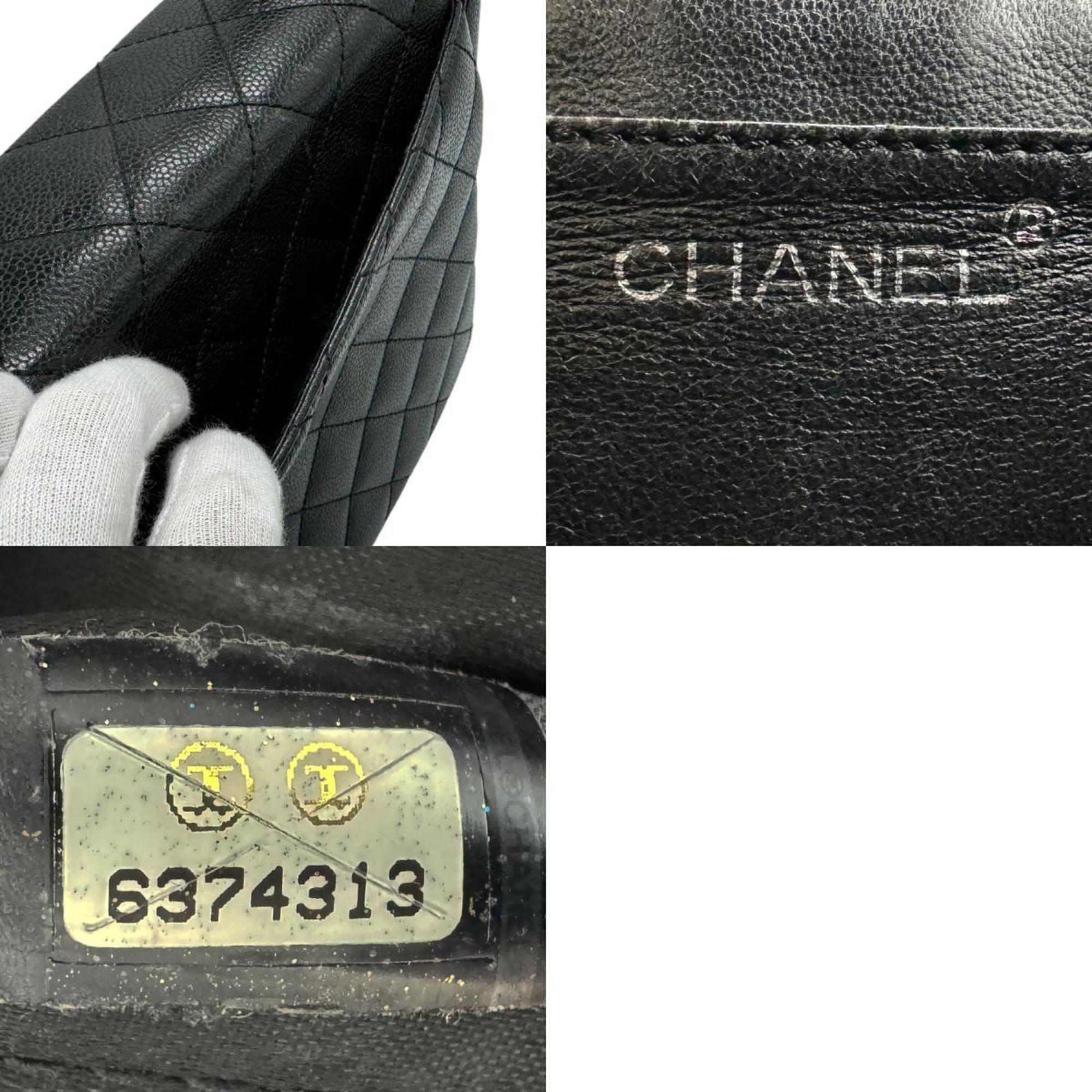 CHANEL Handbag Matelasse Caviar Skin Leather Black Silver Women's n0400