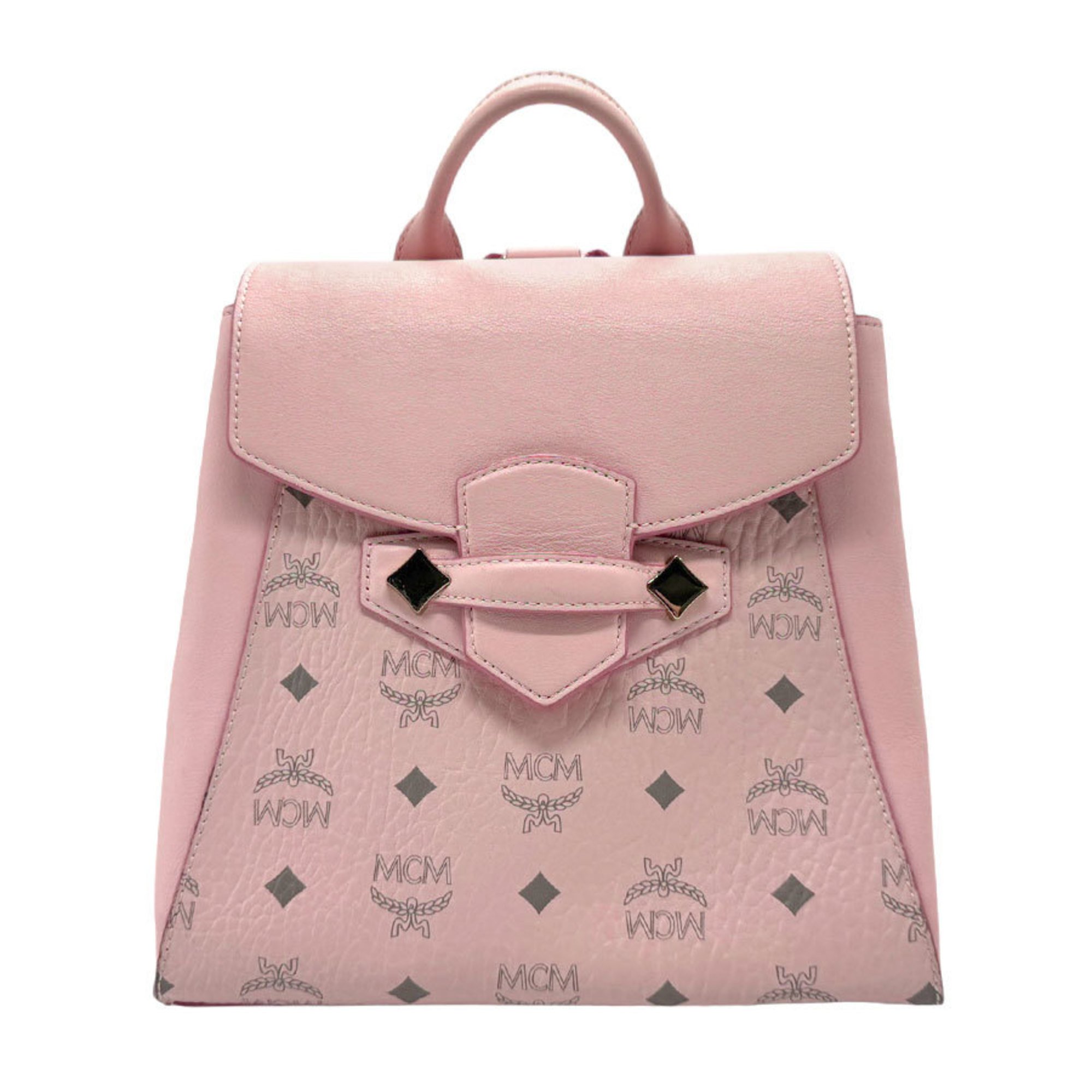 MCM Backpack Leather Light Pink Grey Women's z2499