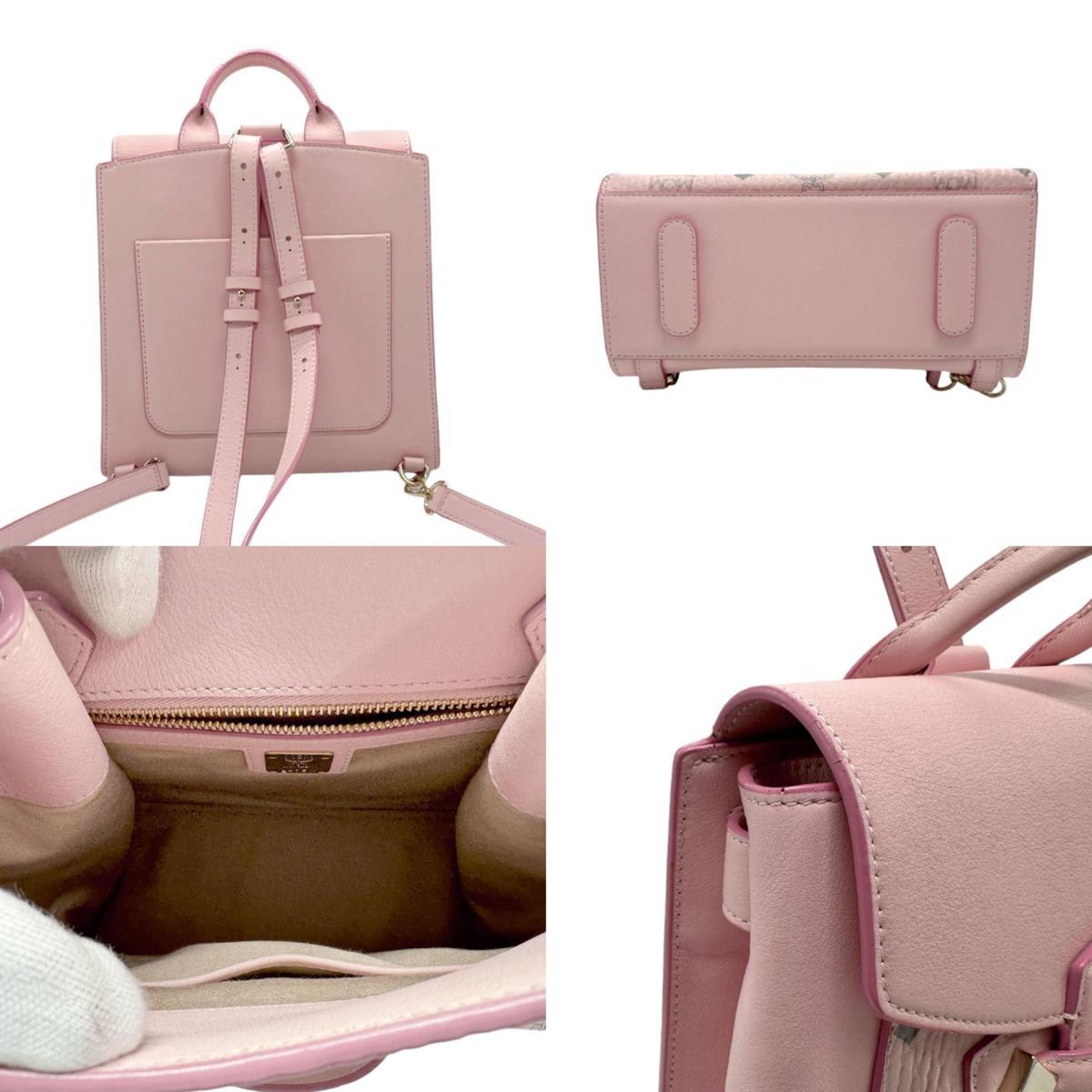 MCM Backpack Leather Light Pink Grey Women's z2499