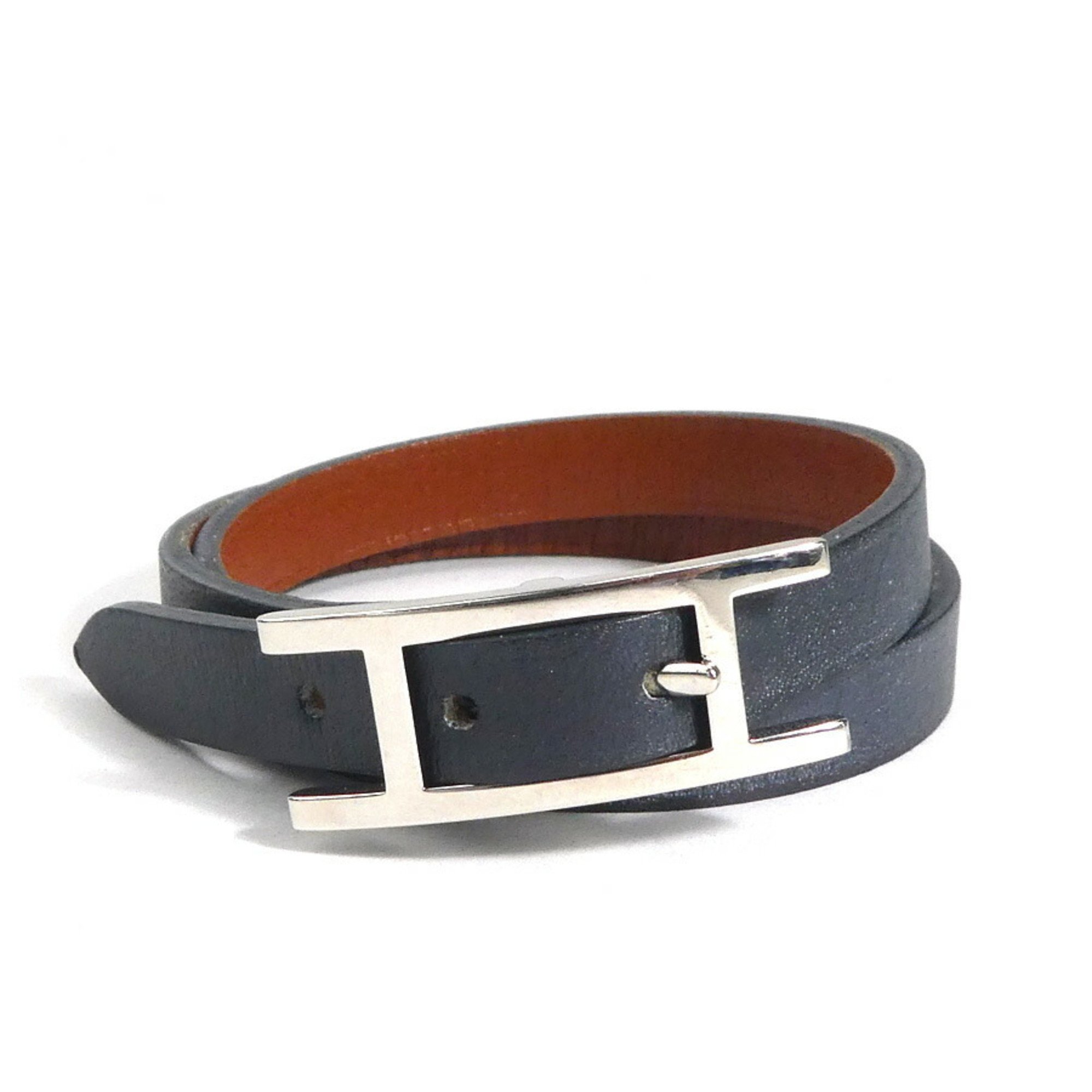 Hermes HERMES bracelet API leather metal black silver ladies e59284a