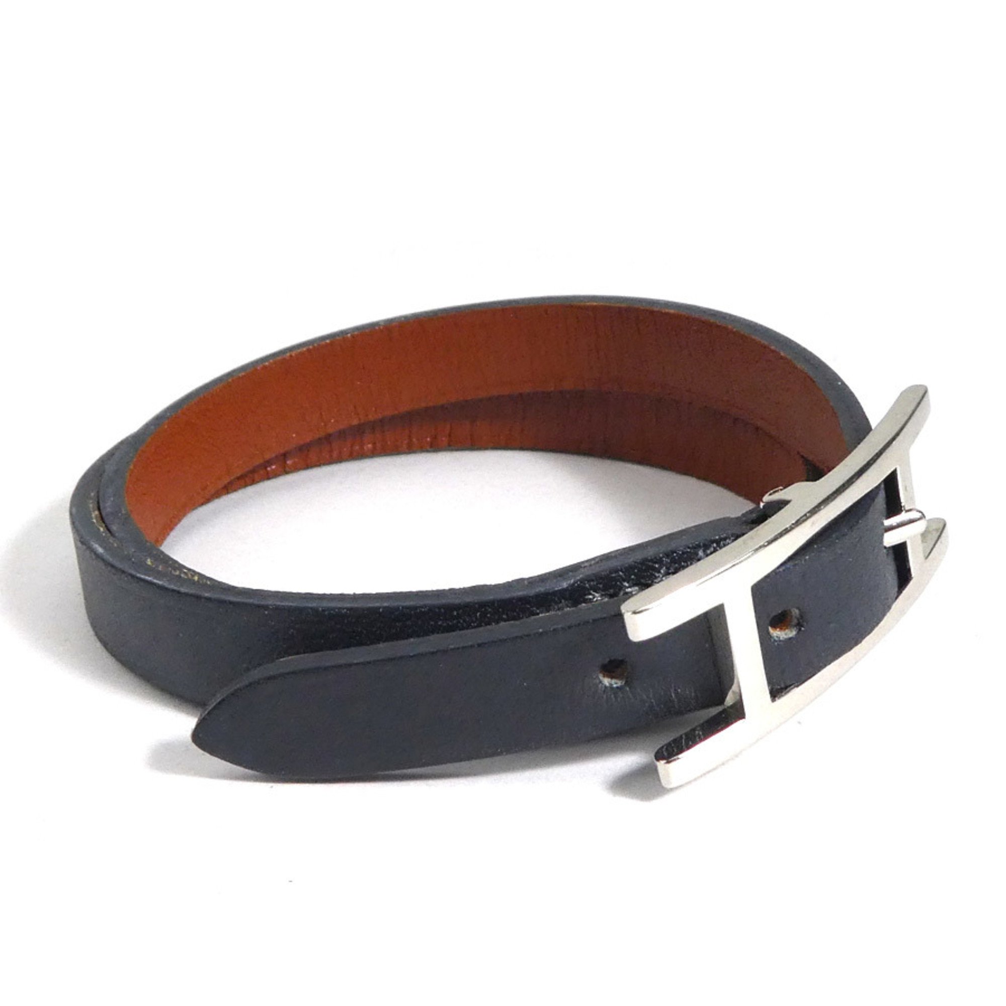 Hermes HERMES bracelet API leather metal black silver ladies e59284a