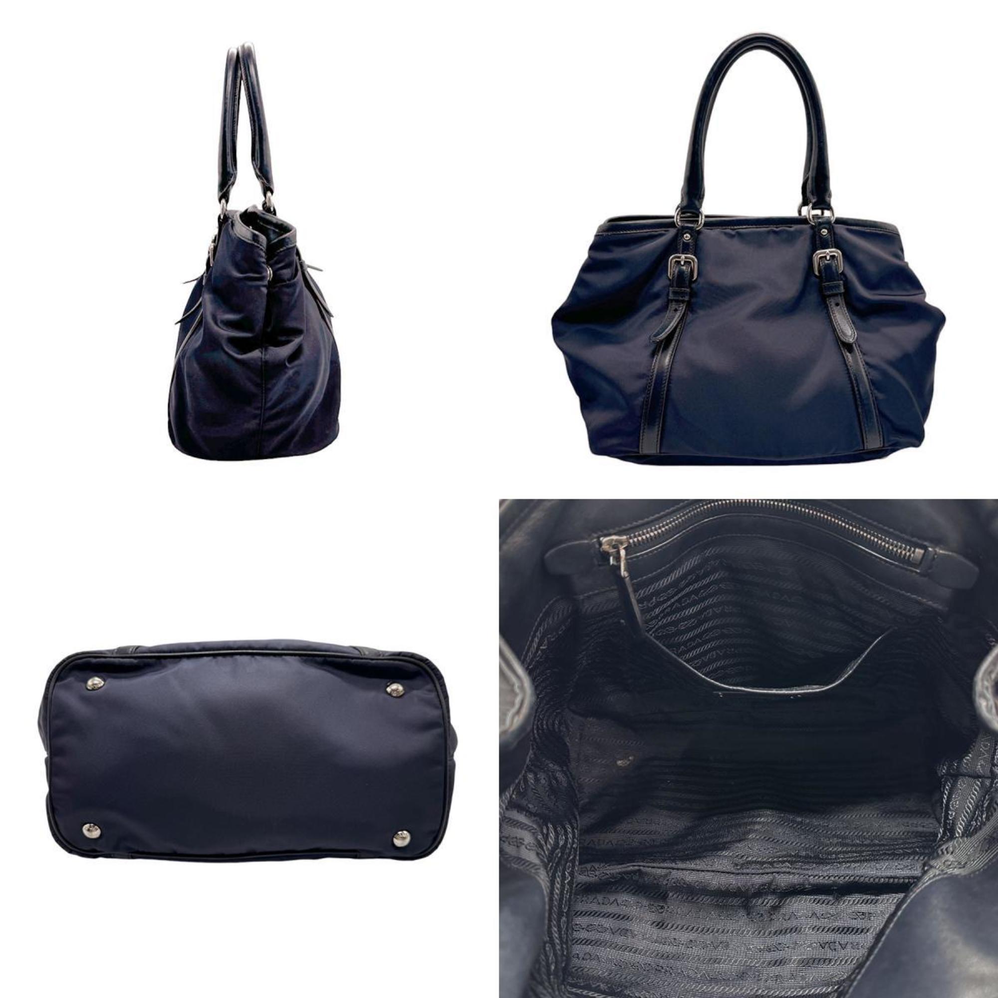 PRADA handbag shoulder bag nylon leather navy women's n0430