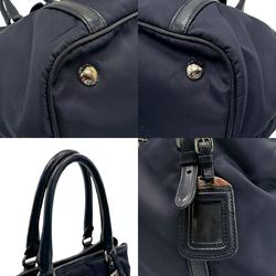 PRADA handbag shoulder bag nylon leather navy women's n0430