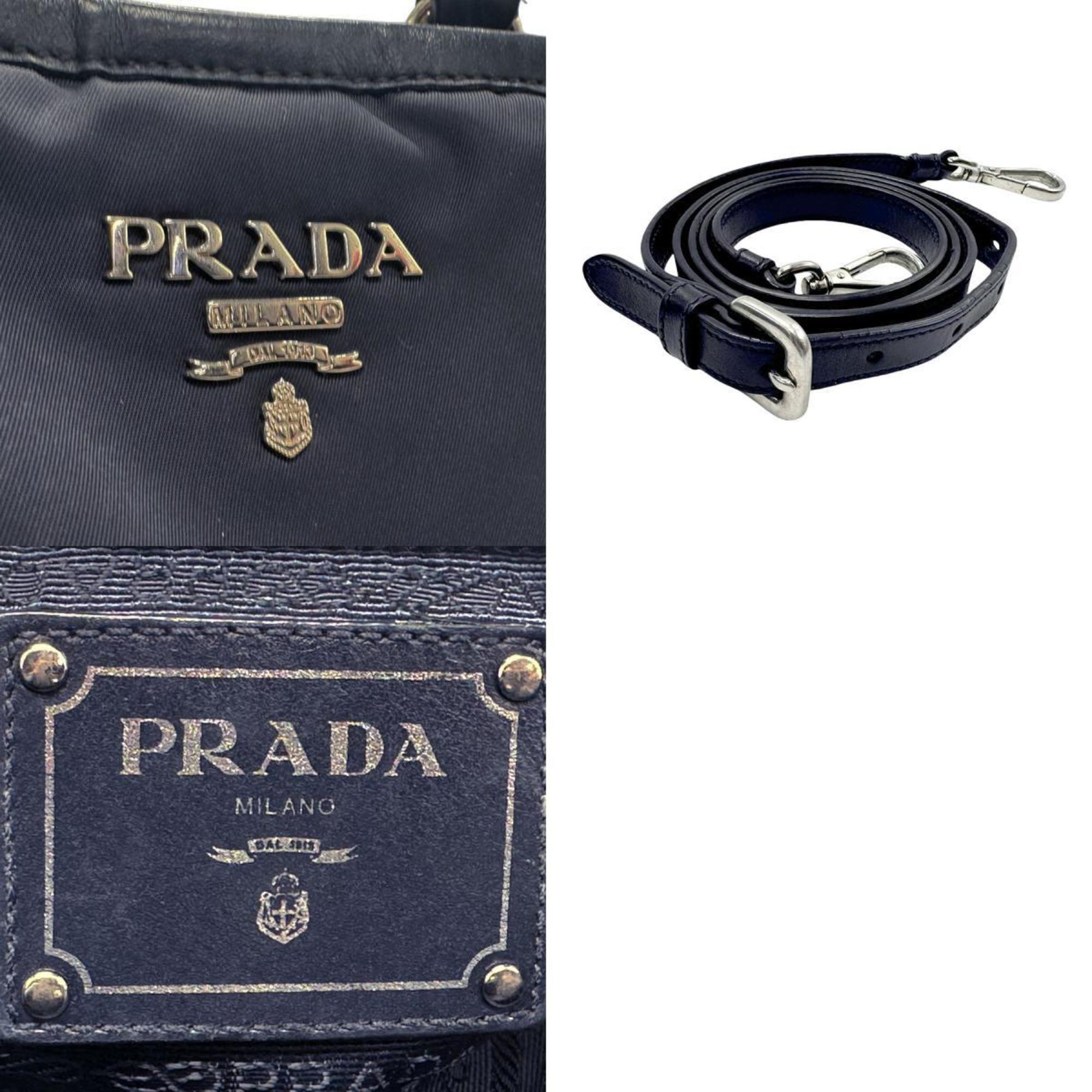 PRADA handbag shoulder bag nylon leather navy women's n0430