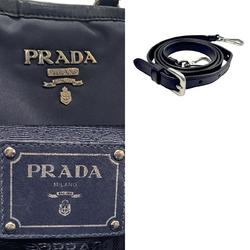 PRADA handbag shoulder bag nylon leather navy women's n0430