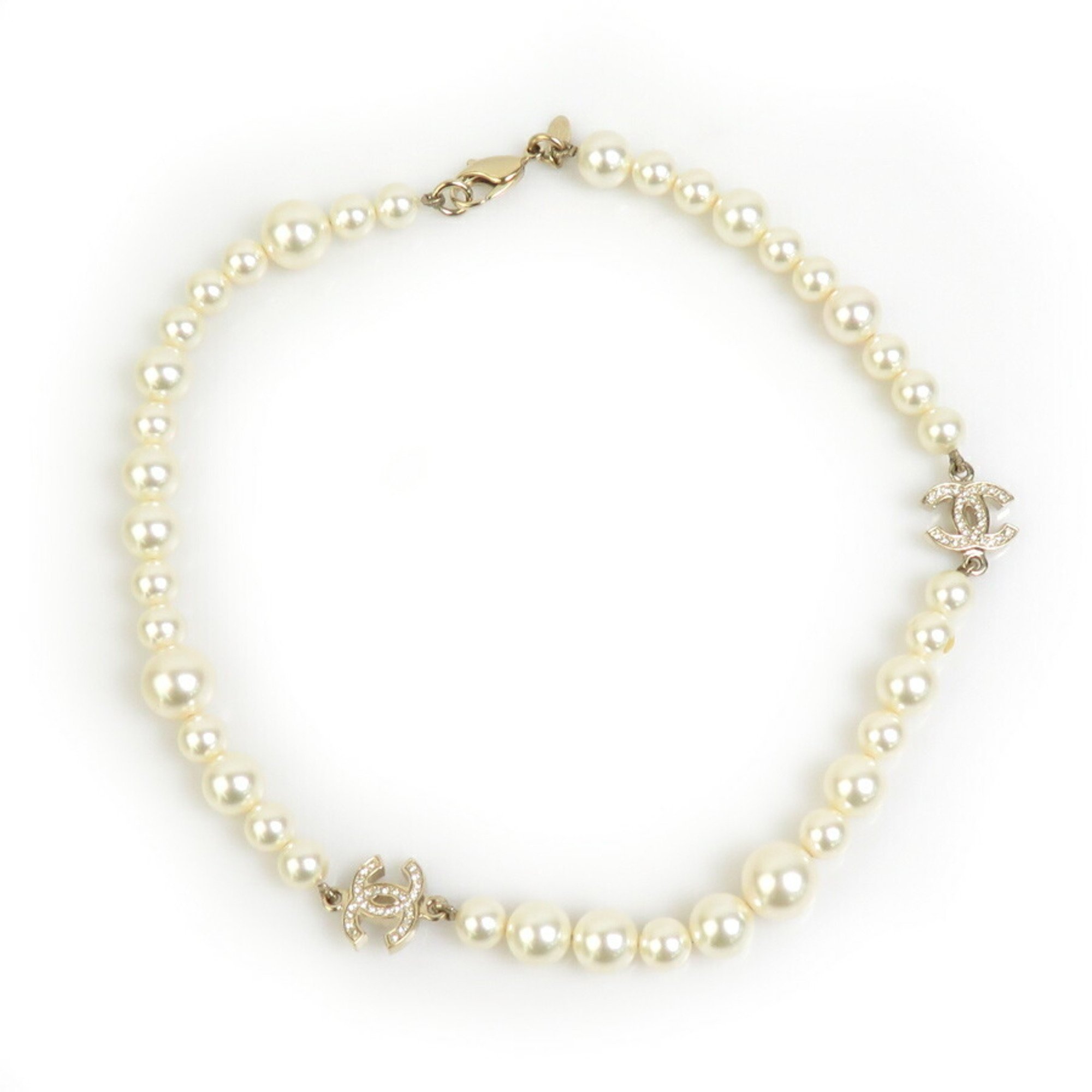 CHANEL Necklace Faux Pearl Metal White Women's r10189a