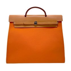 Hermes HERMES Handbag Shoulder Bag Airbag Zip MM Toile Officier Leather Orange Brown Silver Men's Women's n0403