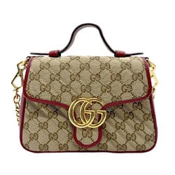 GUCCI Handbag Shoulder Bag GG Marmont Canvas Leather Red x Brown Women's 583571 z2518