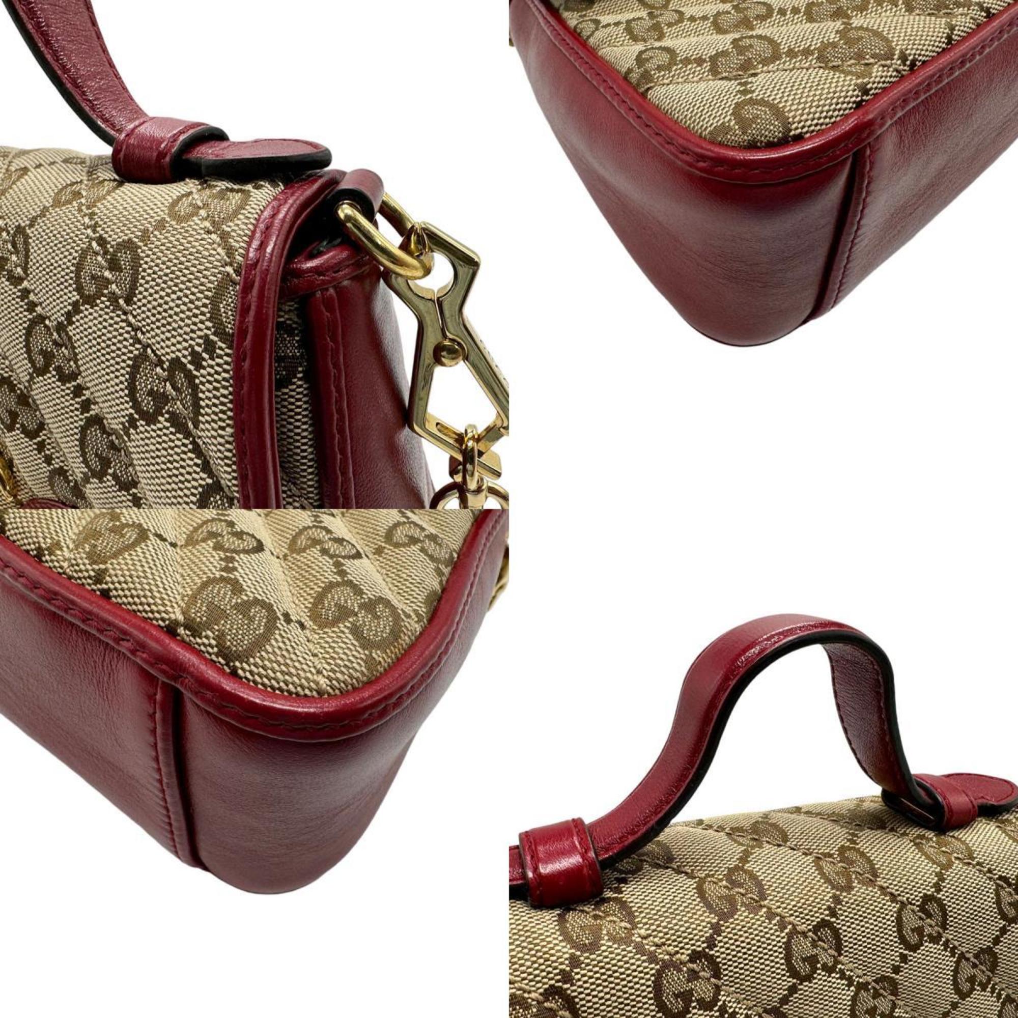 GUCCI Handbag Shoulder Bag GG Marmont Canvas Leather Red x Brown Women's 583571 z2518