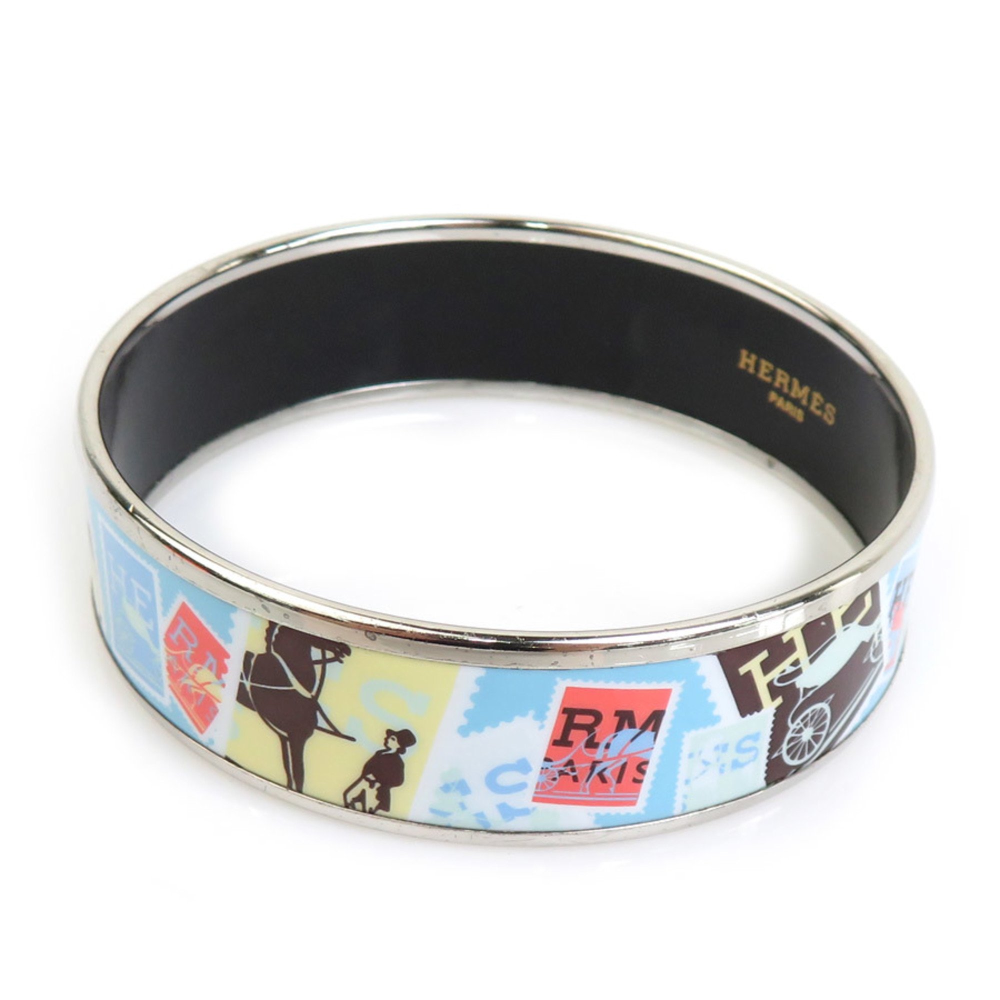 Hermes HERMES Bangle Bracelet Emaille Metal Enamel Silver Blue Multicolor Women's e59264a