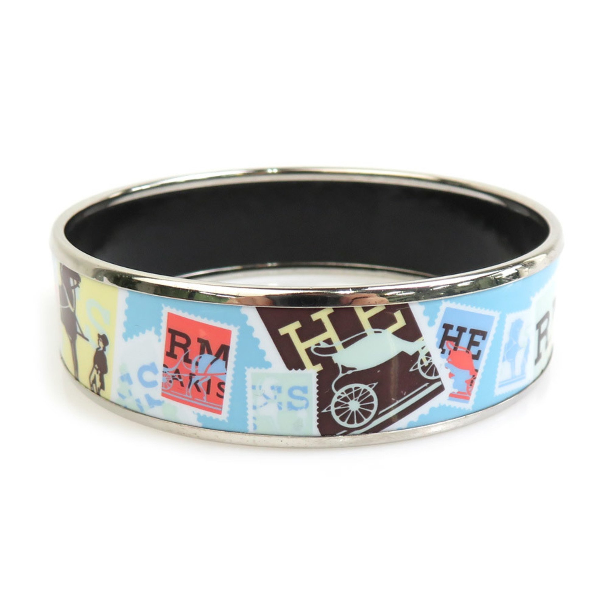 Hermes HERMES Bangle Bracelet Emaille Metal Enamel Silver Blue Multicolor Women's e59264a