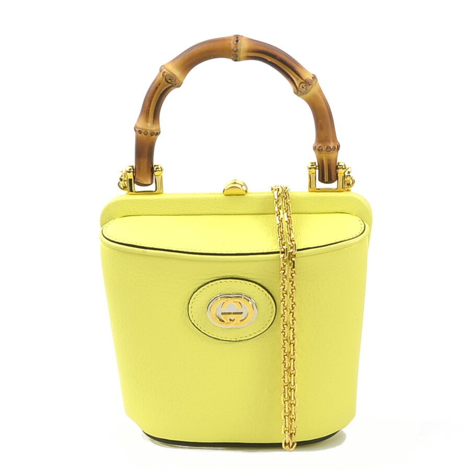 GUCCI Handbag Shoulder Bag Bamboo Leather Yellow Women's 616436 99976g