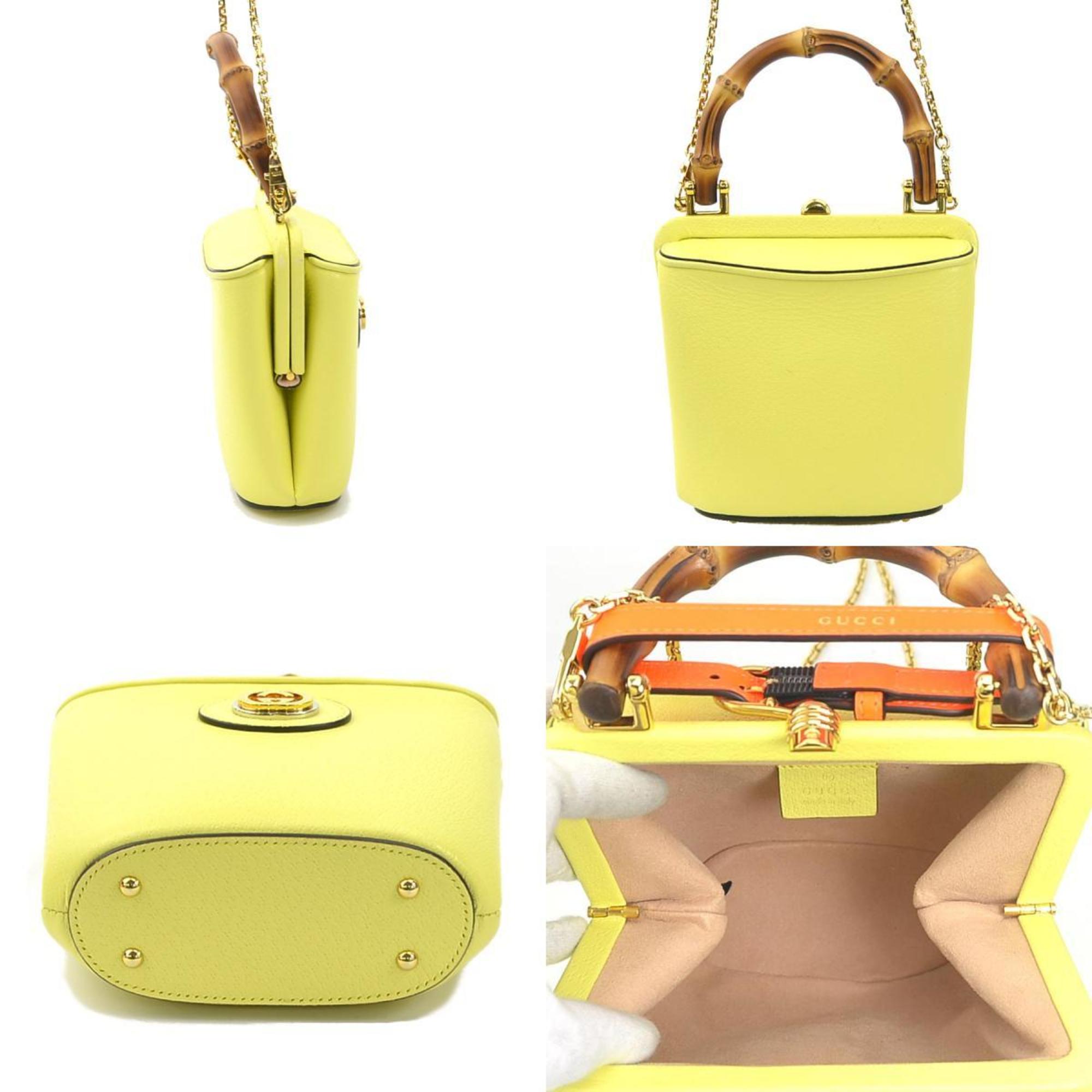 GUCCI Handbag Shoulder Bag Bamboo Leather Yellow Women's 616436 99976g