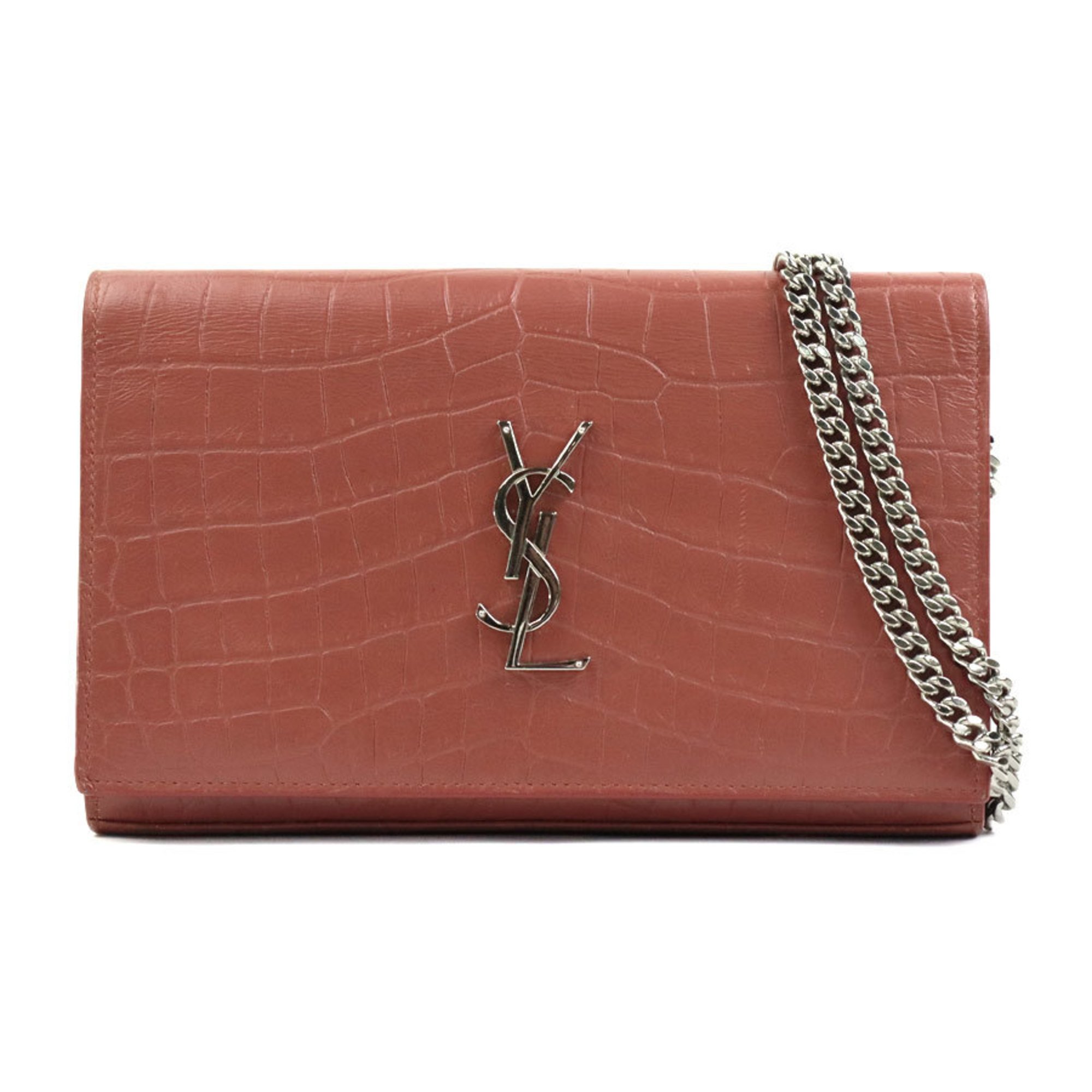 Saint Laurent wallet chain shoulder bag embossed leather pink brown silver women's e59273a