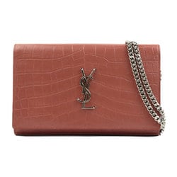 Saint Laurent wallet chain shoulder bag embossed leather pink brown silver women's e59273a