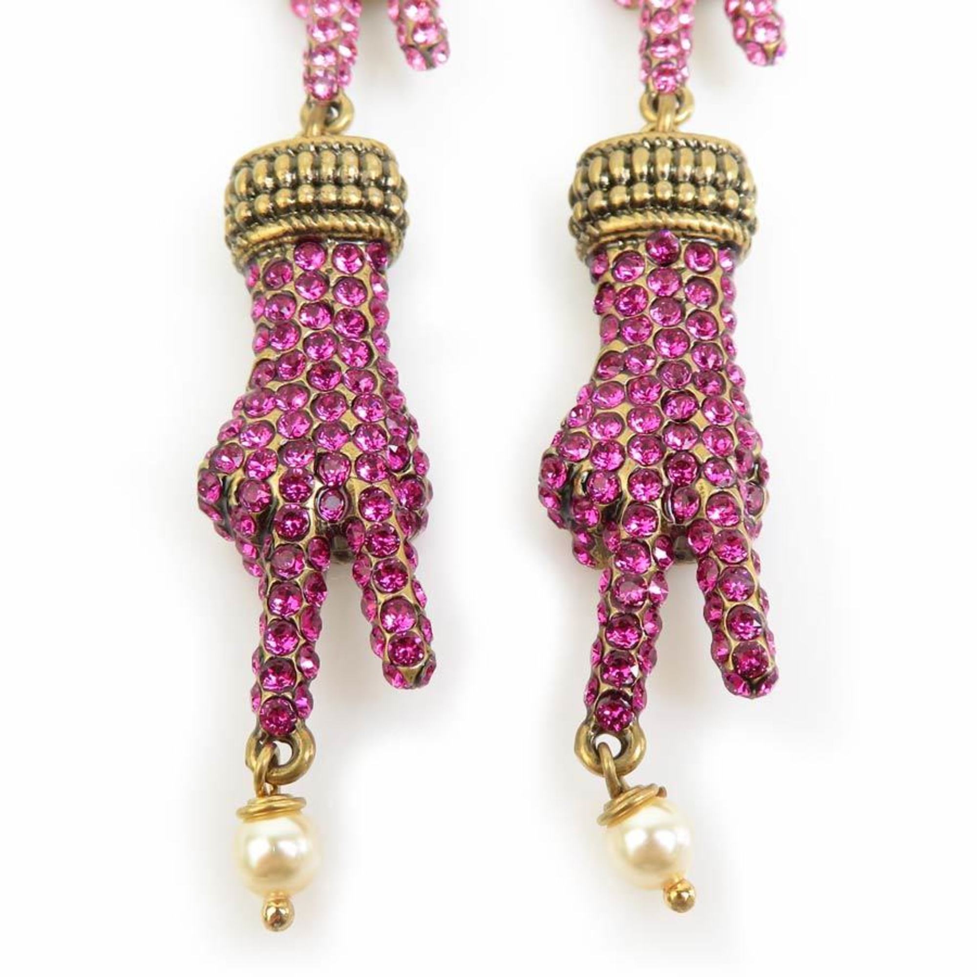 Gucci Peace Hand Metal Rhinestone Earrings, Gold, Pink, Women's, e59266j